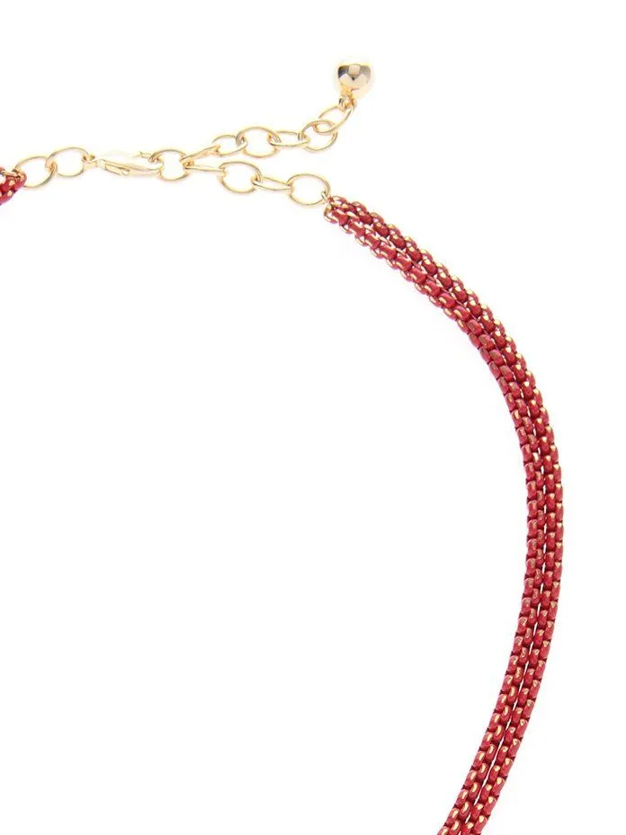 Modern Angles Layered Box Necklace with Red Accents