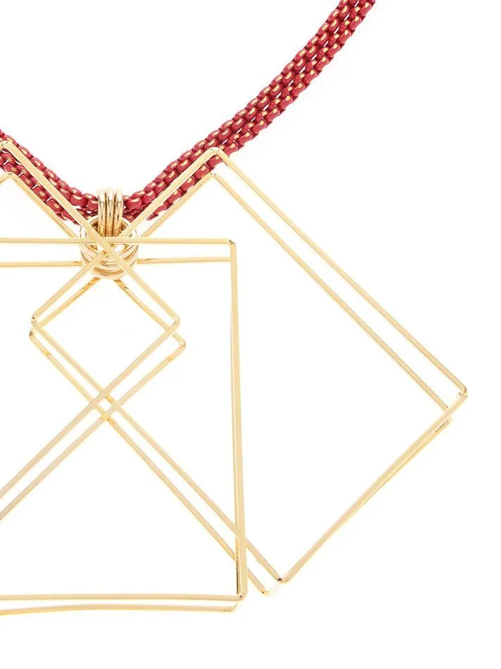 Modern Angles Layered Box Necklace with Red Accents