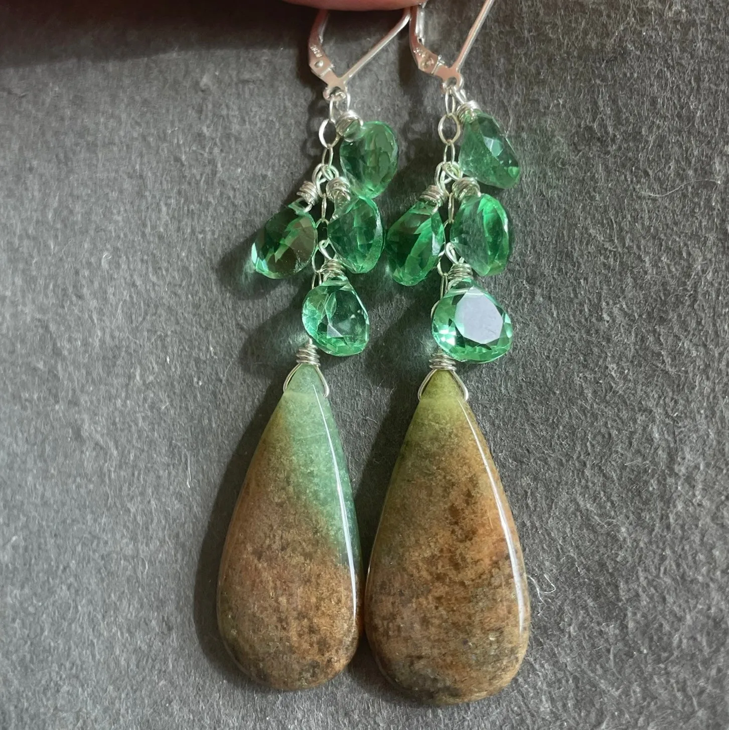 Moroccan Seam Agate and Quartz earrings , OOAK