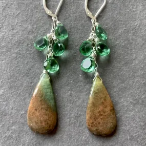 Moroccan Seam Agate and Quartz earrings , OOAK