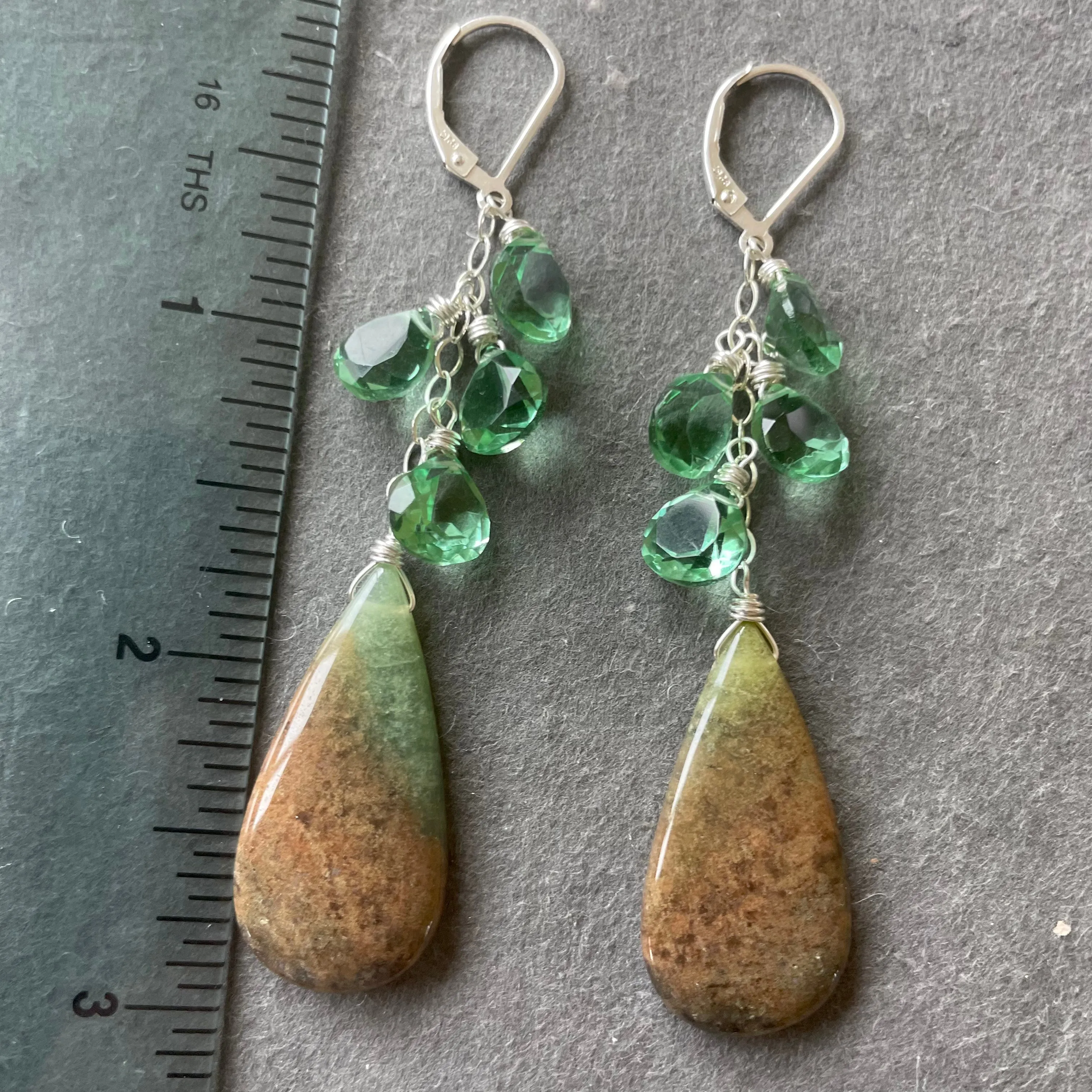 Moroccan Seam Agate and Quartz earrings , OOAK