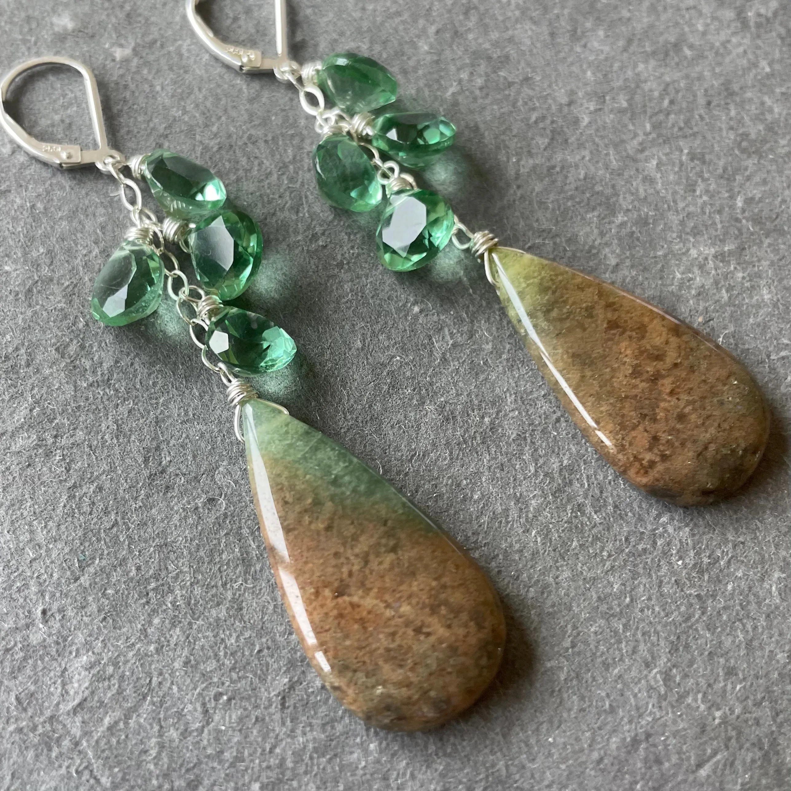 Moroccan Seam Agate and Quartz earrings , OOAK