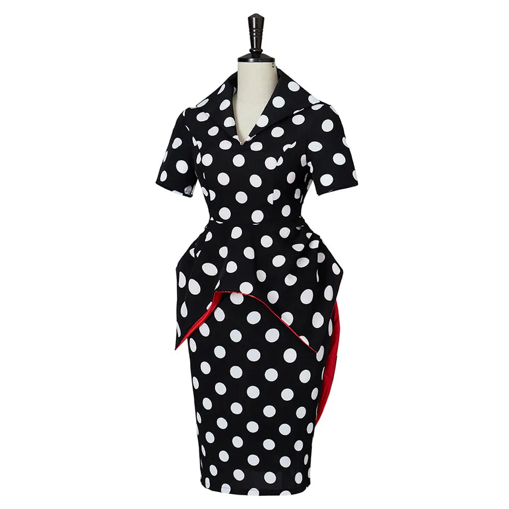 Movie Coraline Mom Women Black Polka Dots Dress Cosplay Costume Outfits Halloween Carnival Suit