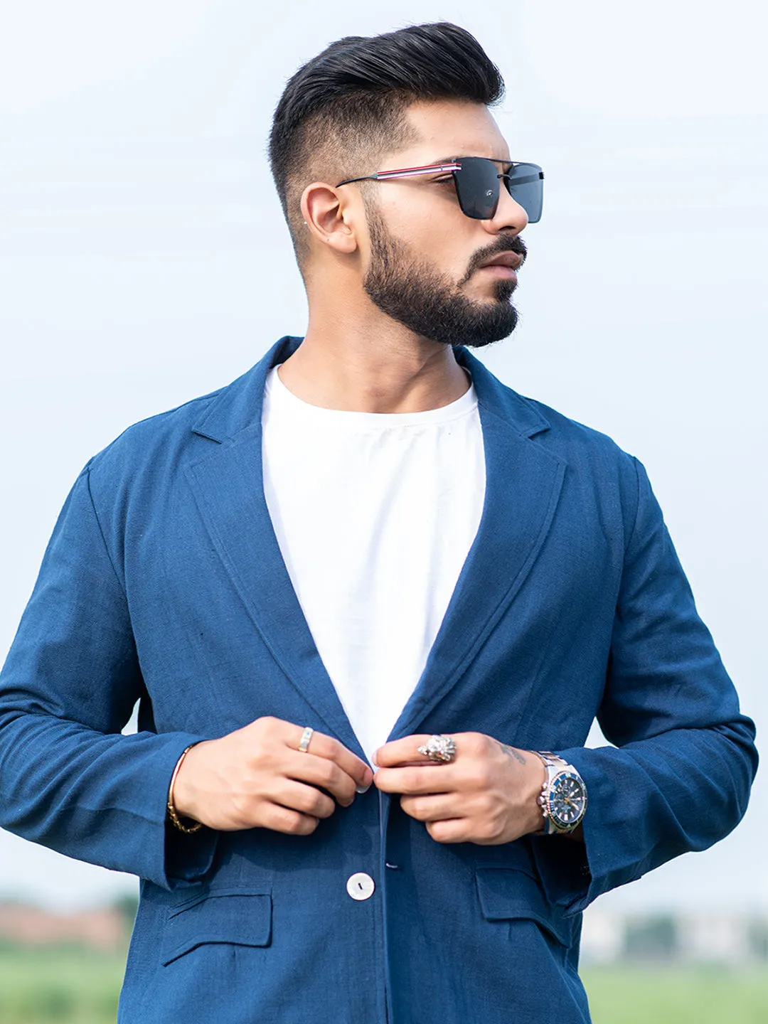 Navy Blue Linen Suit