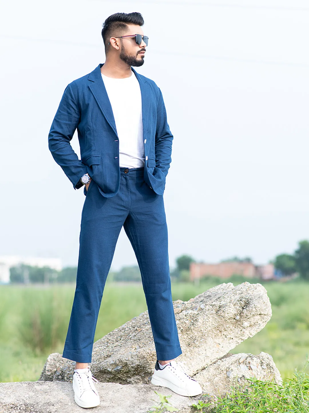 Navy Blue Linen Suit