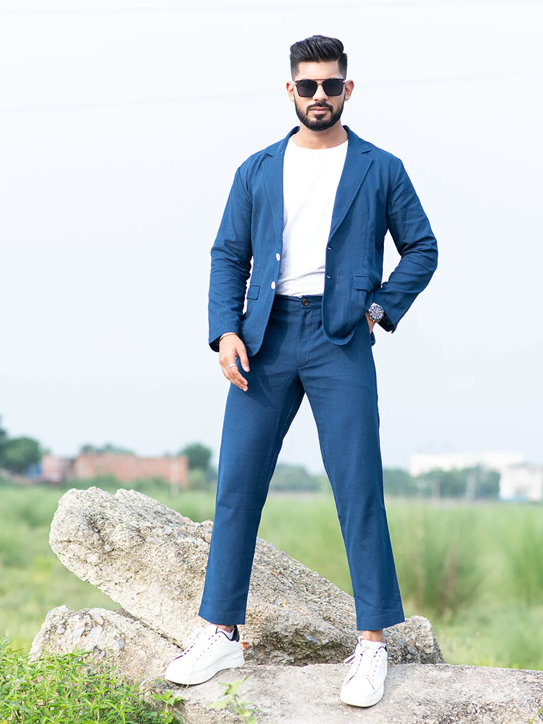 Navy Blue Linen Suit