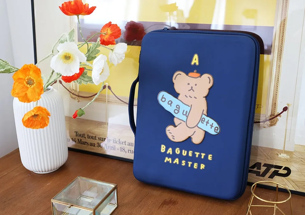 Navyblue Baguette Bear 13 inch Hard Laptop Protective Handbags Purses Bags Sleeves Handheld Square Shaped MacBook Air Pro Asus C