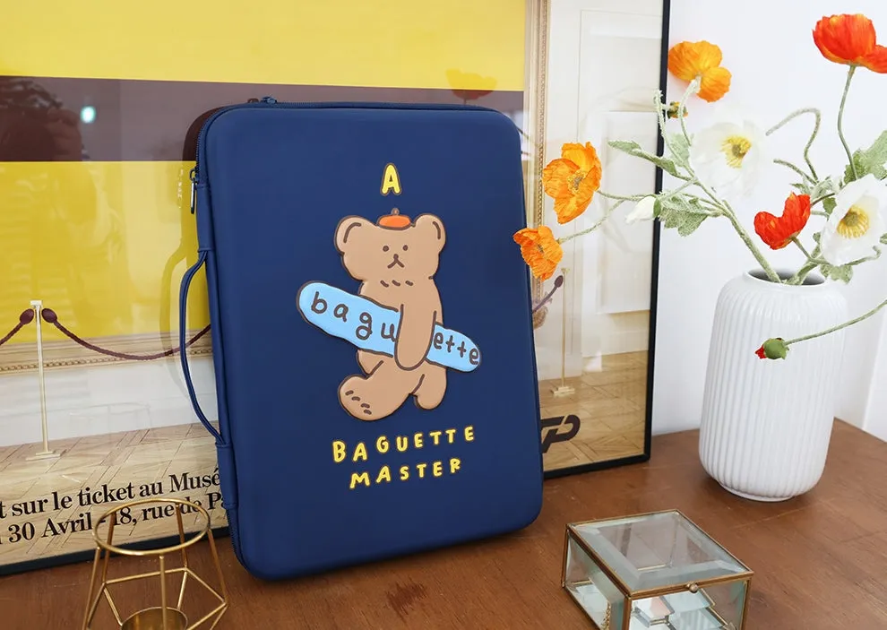 Navyblue Baguette Bear 13 inch Hard Laptop Protective Handbags Purses Bags Sleeves Handheld Square Shaped MacBook Air Pro Asus C