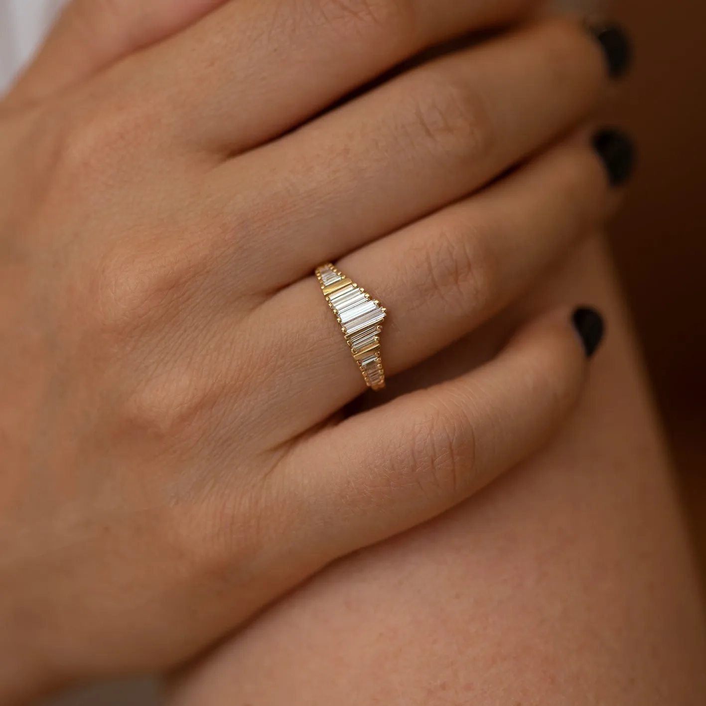 Needle Baguette Tiara Ring with Gold Bars