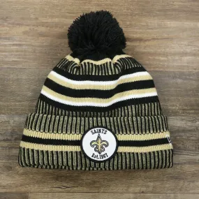 New Orleans Saints On Field Sideline Cuffed Winter Knit Pom Pom Beanie | Black Winter Beanie