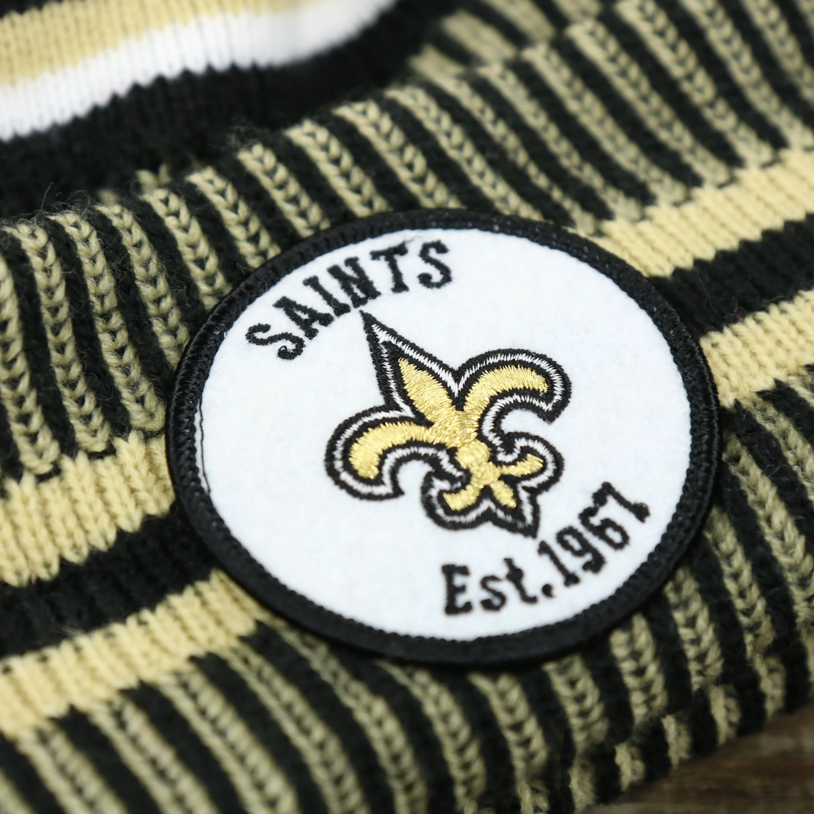 New Orleans Saints On Field Sideline Cuffed Winter Knit Pom Pom Beanie | Black Winter Beanie