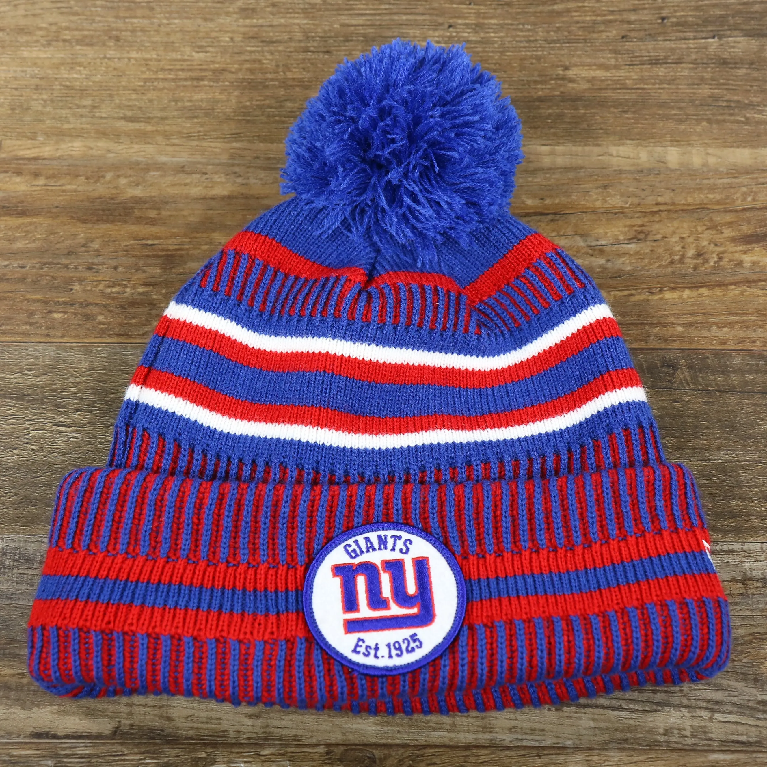 New York Giants On Field Sideline Cuffed Winter Knit Pom Pom Beanie | Red Winter Beanie