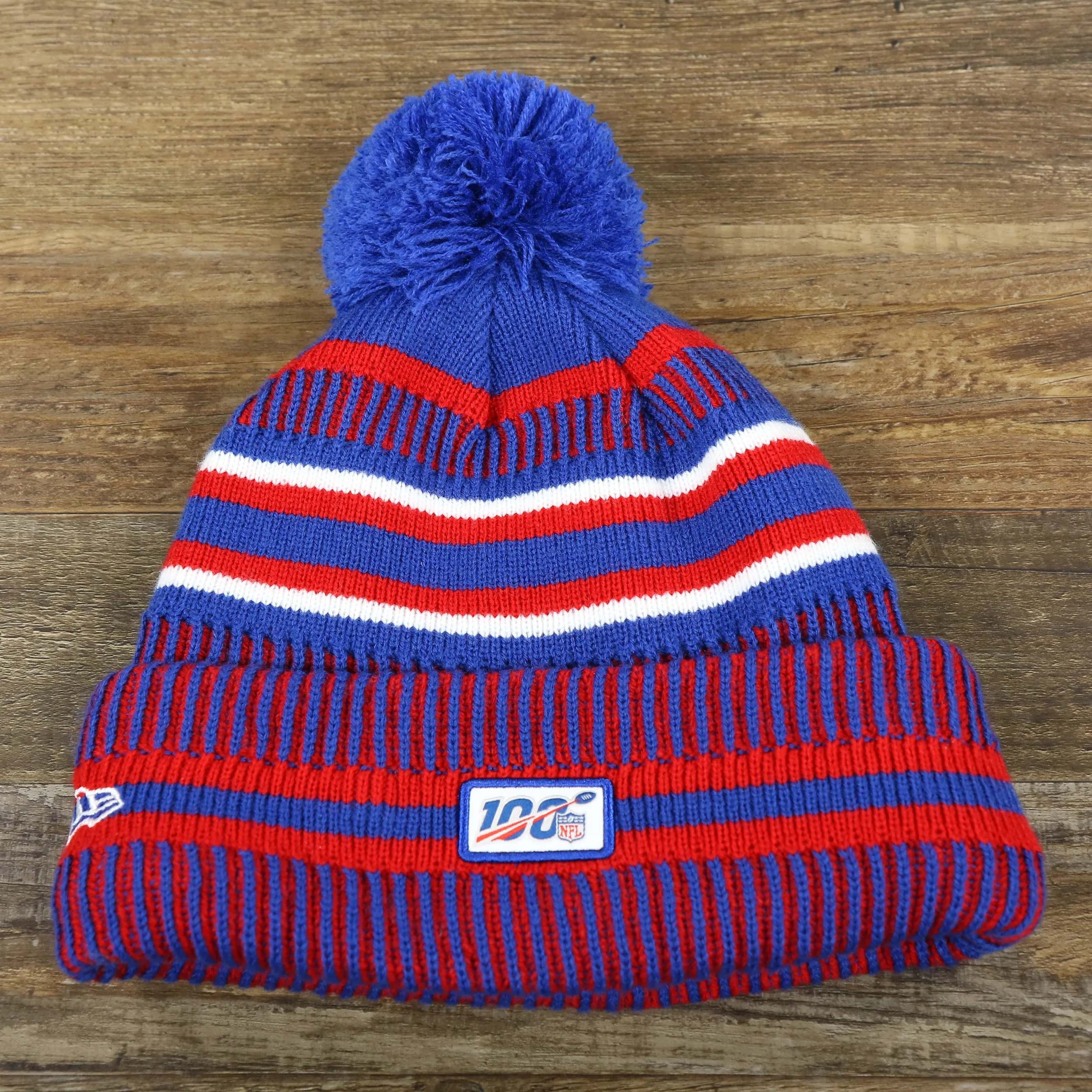 New York Giants On Field Sideline Cuffed Winter Knit Pom Pom Beanie | Red Winter Beanie