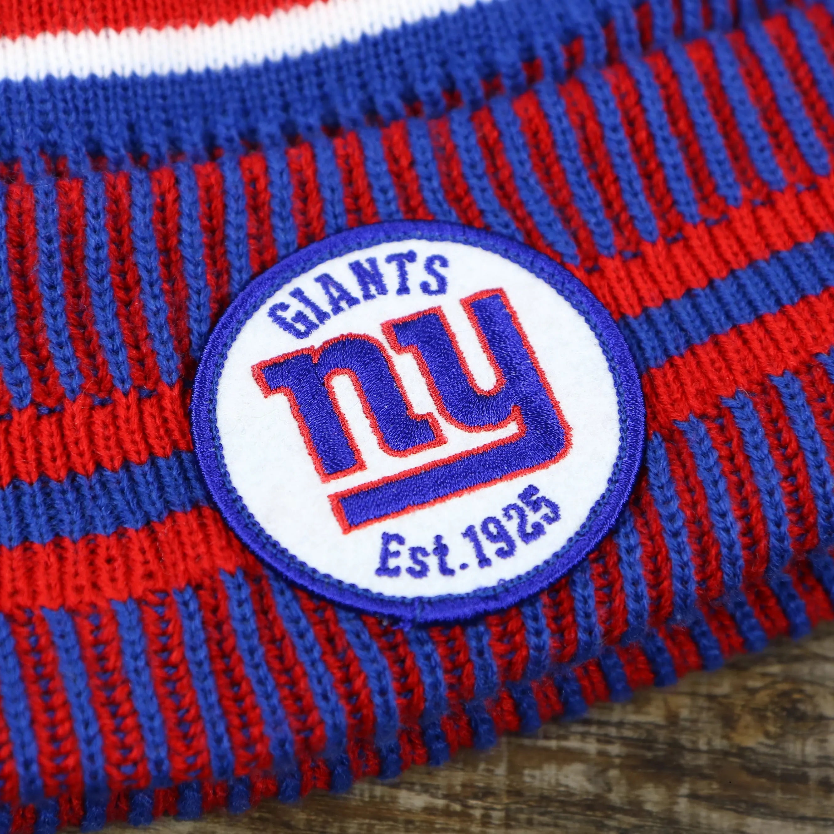 New York Giants On Field Sideline Cuffed Winter Knit Pom Pom Beanie | Red Winter Beanie