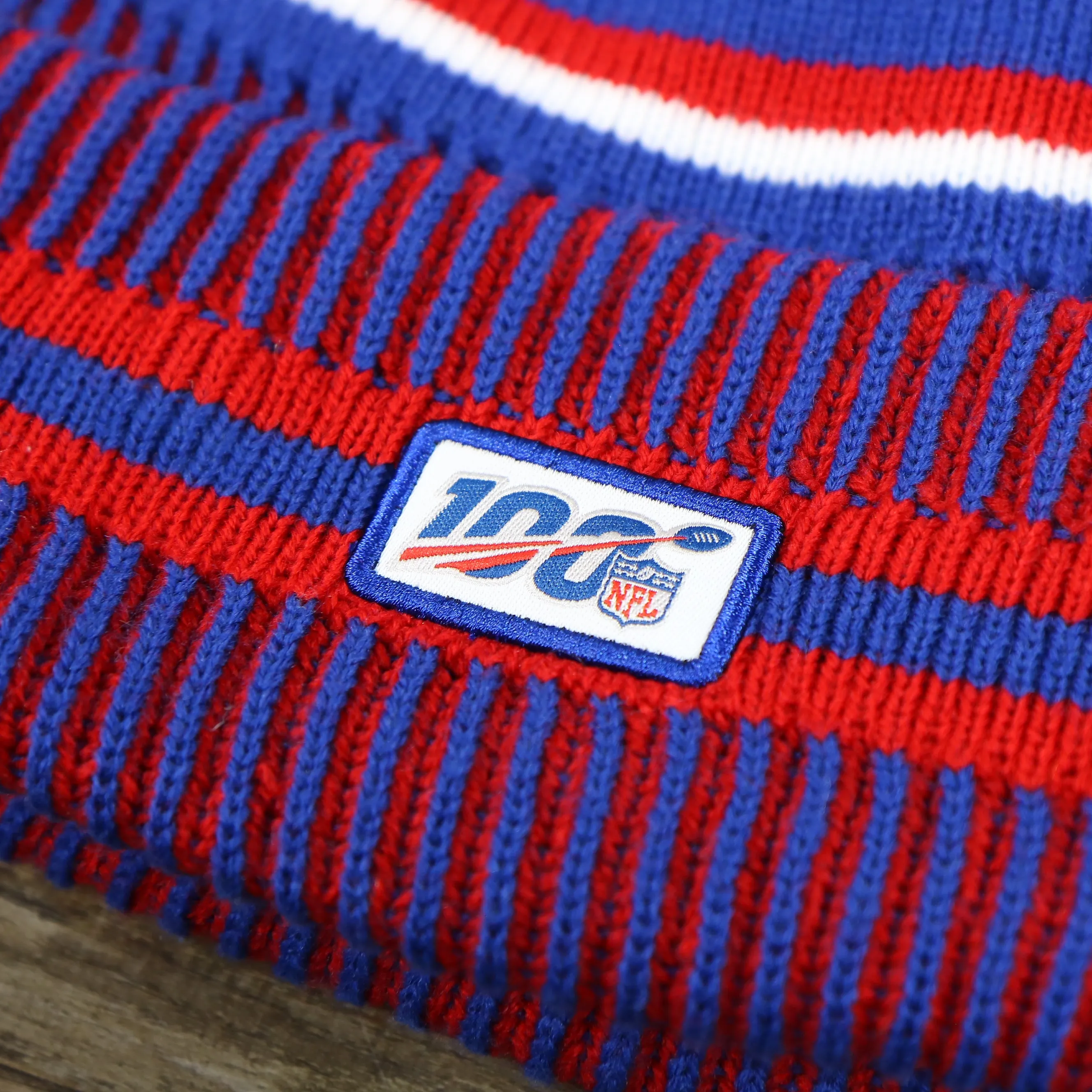 New York Giants On Field Sideline Cuffed Winter Knit Pom Pom Beanie | Red Winter Beanie