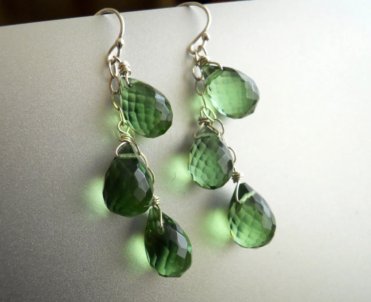 Olive-Peridot Green Triple Teardrop Earrings