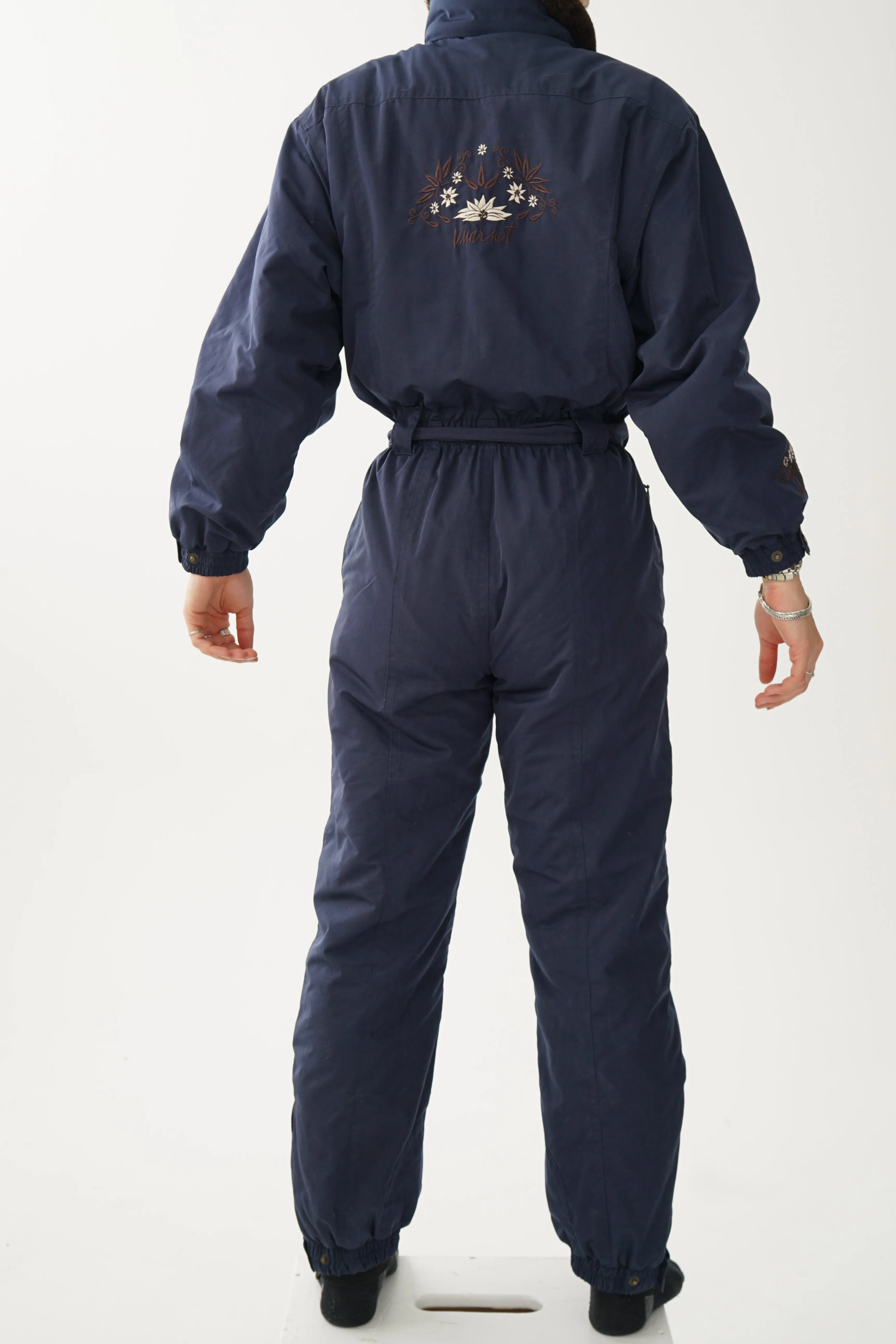 One piece vintage Vuarnet ski suit, snow suit bleu avec colle en faux mouton pour femme taille 8