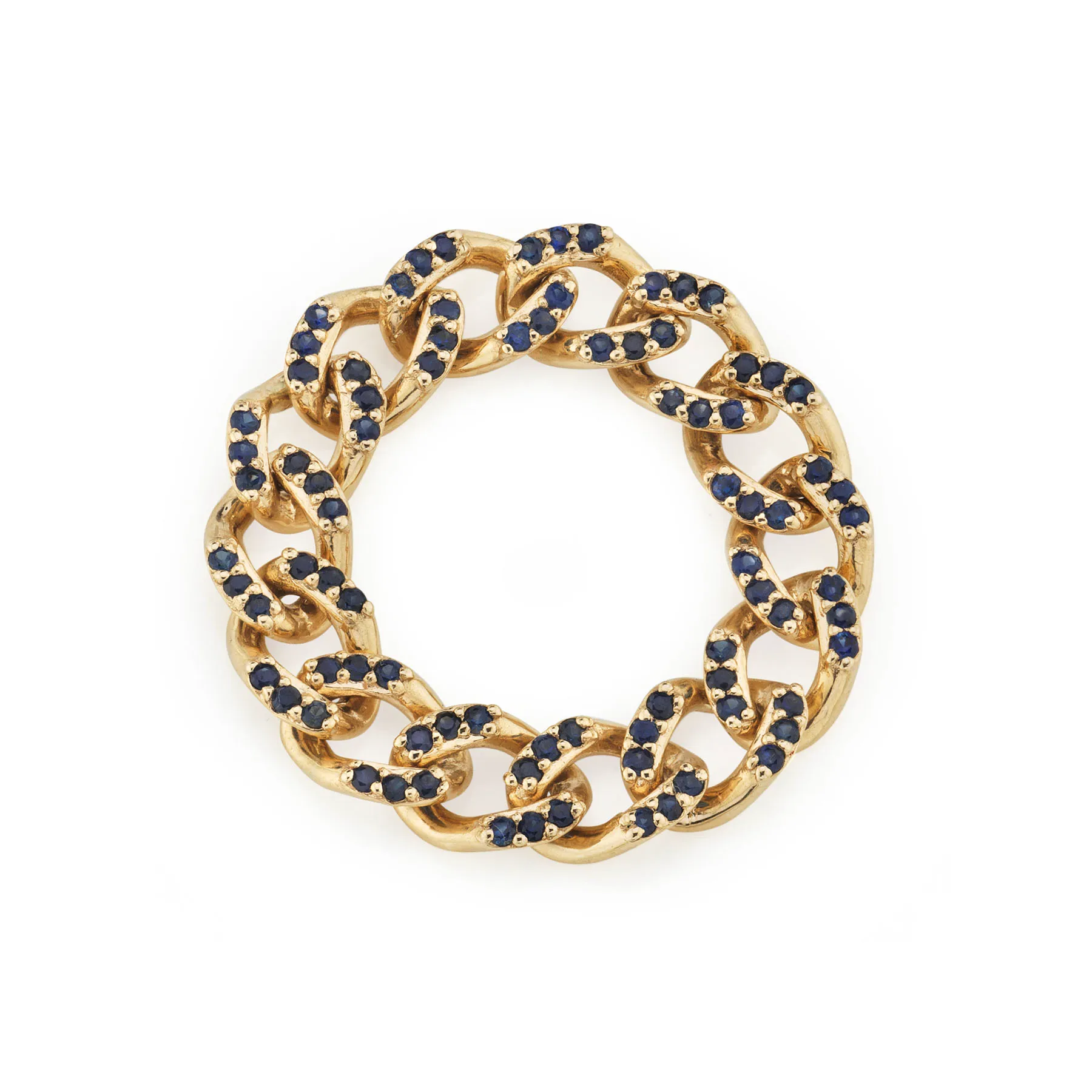 Pavé Curb Link Ring - Blue Sapphire / 14k Yellow Gold