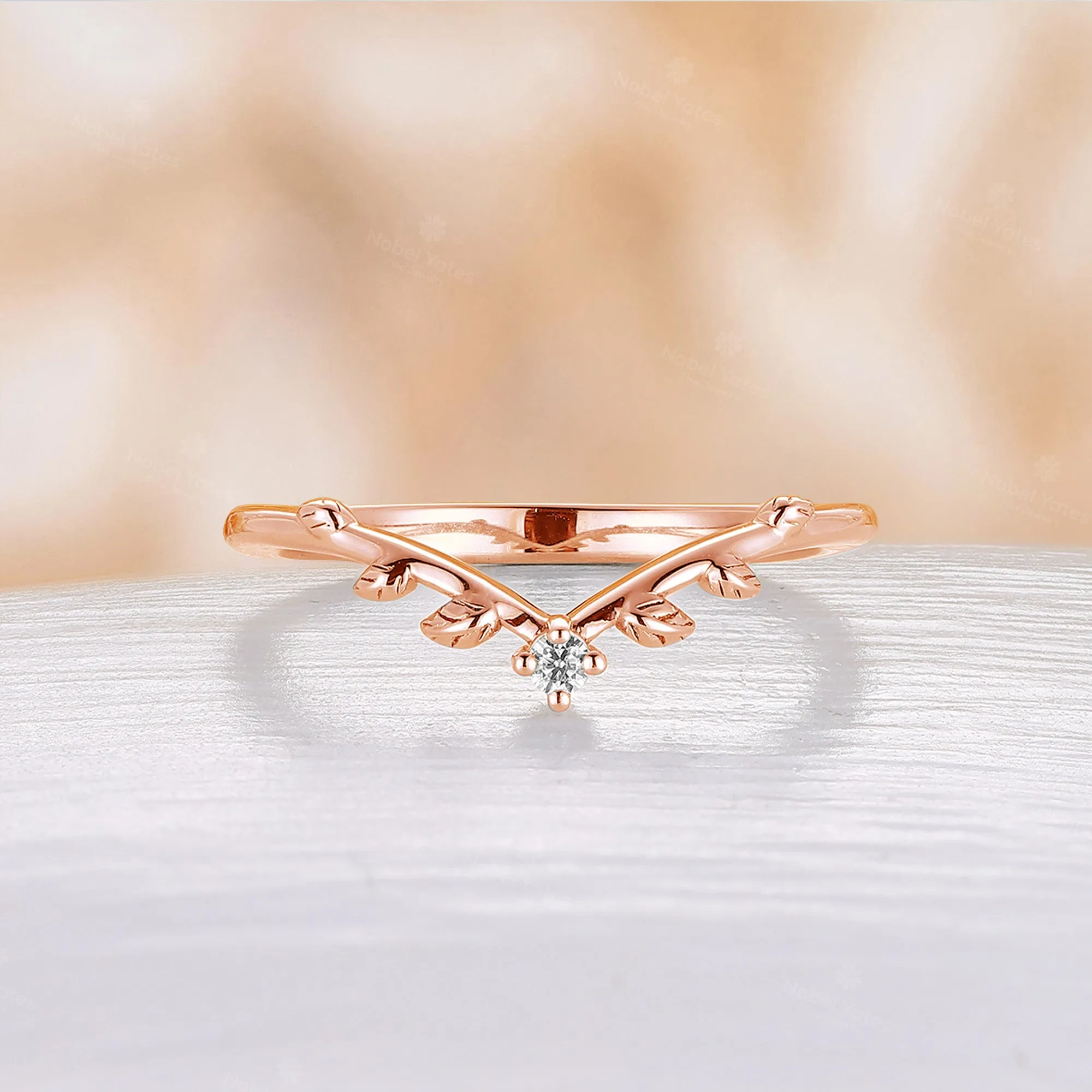 Pear Moissanite Engagement Ring Set Leaf Nature Inspired Rose Gold