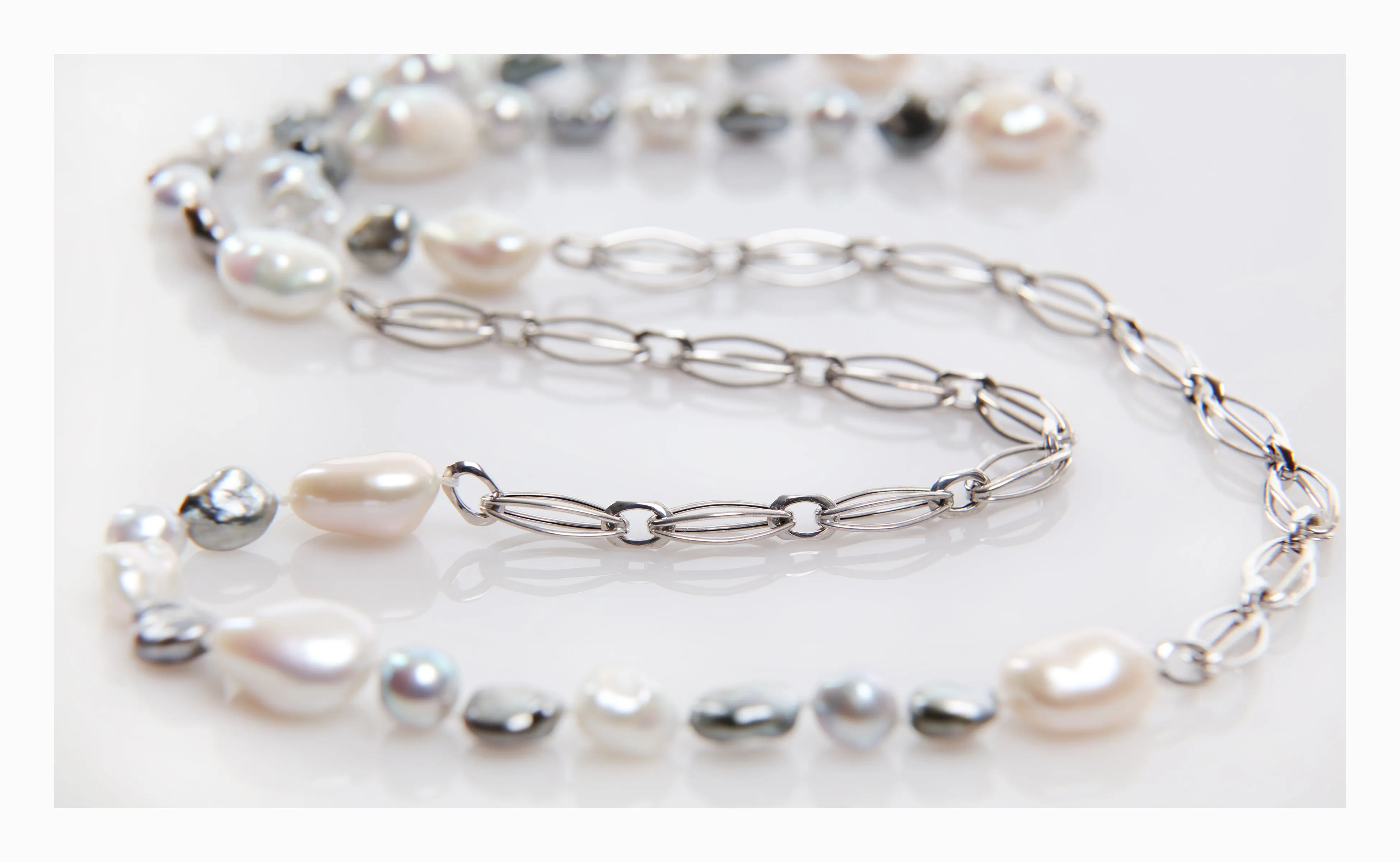 Pearl Sections Alternate With Sections of Italian White Gold Chain