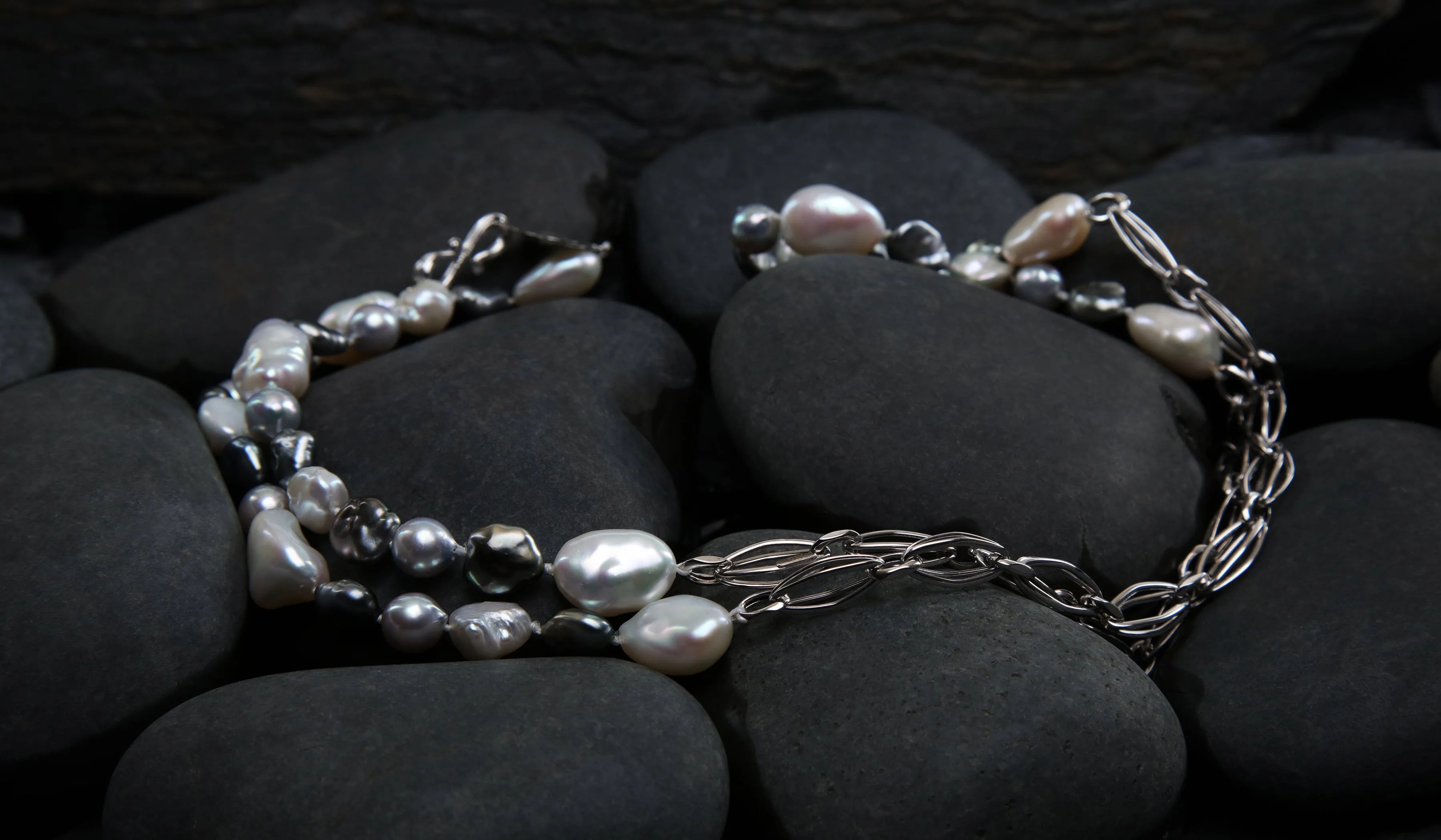 Pearl Sections Alternate With Sections of Italian White Gold Chain