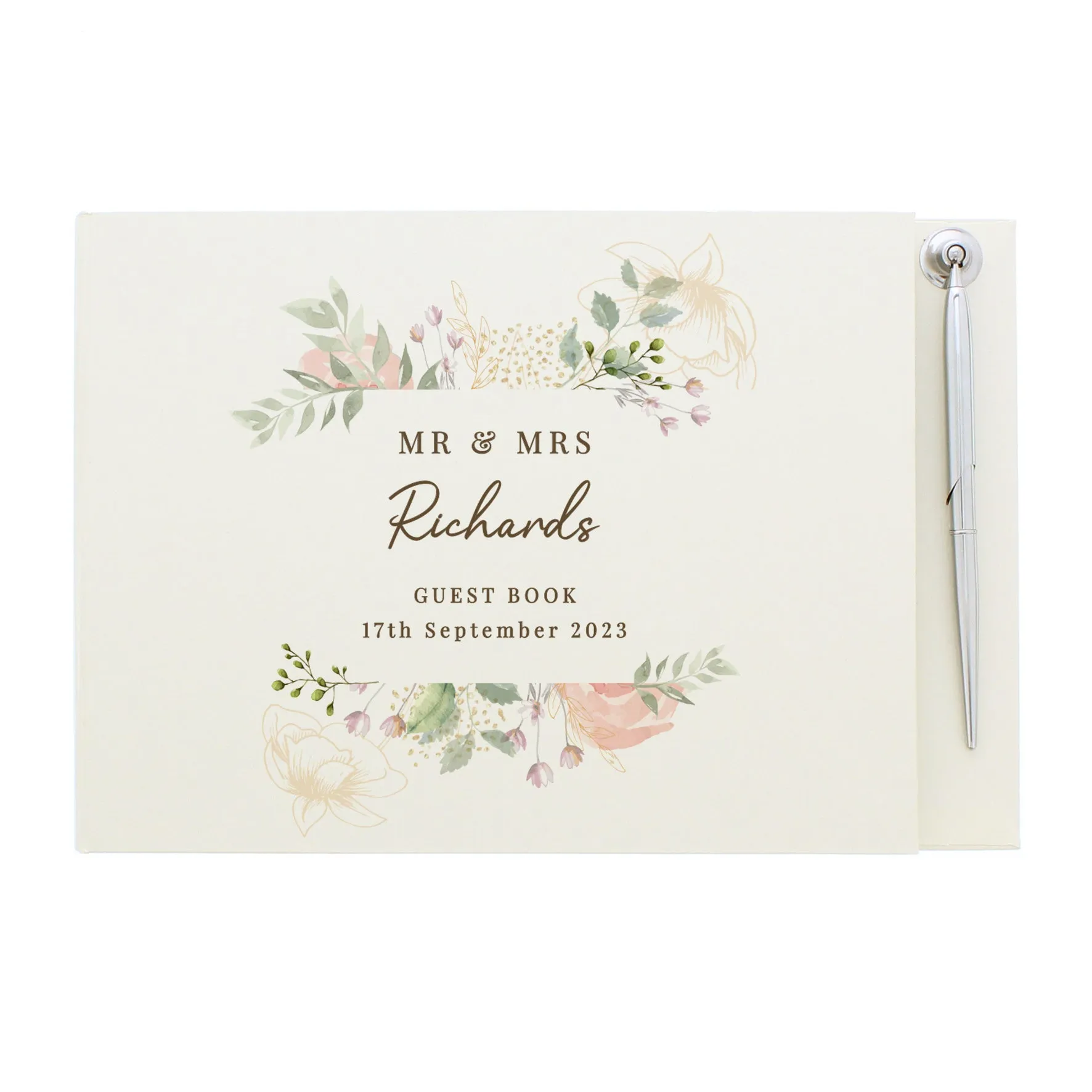 Personalised Floral Watercolour Hardback Guest Book & Pen