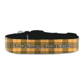 Personalised Large Dog Collar with Yellow Tartan Background, Personalise with Any Name or Details