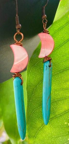 Pink Howlite Moon Earrings