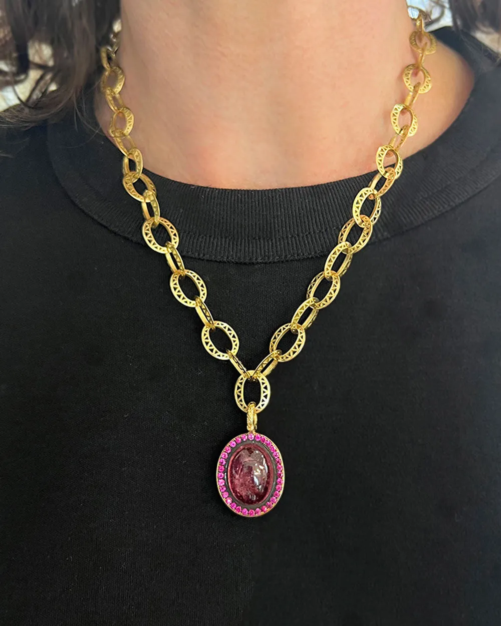 Pink Tourmaline and Sapphire Pendant