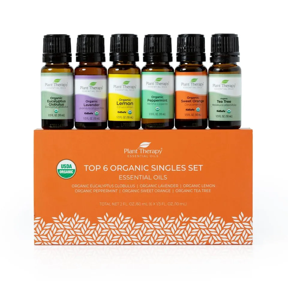 Plant Therapy Top 6 Organic Singles Essential Oil Set