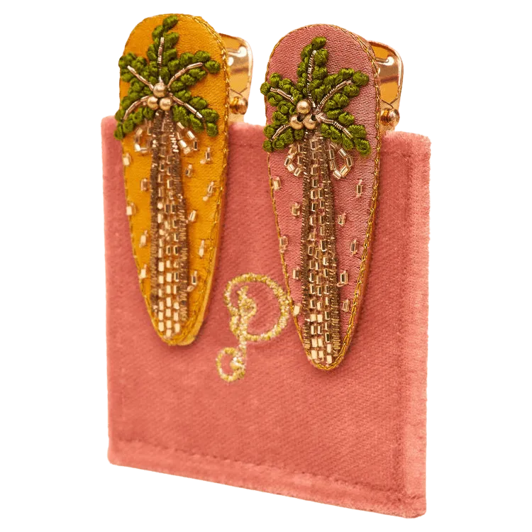 Powder Palm Trees Hair Clips Pack Of 2