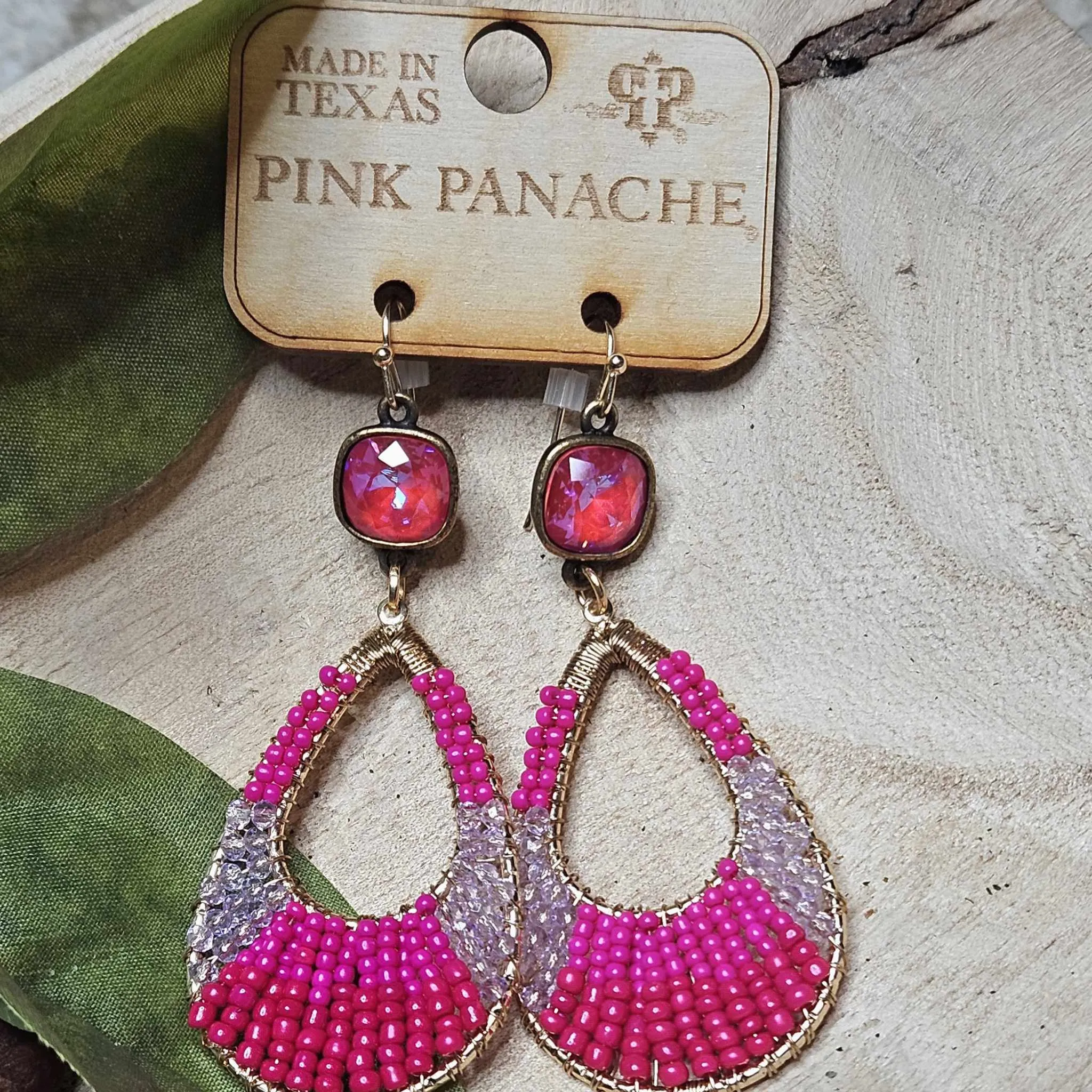 PP Royal Delite Fuchsia Beaded Gold Teardrop Earrings