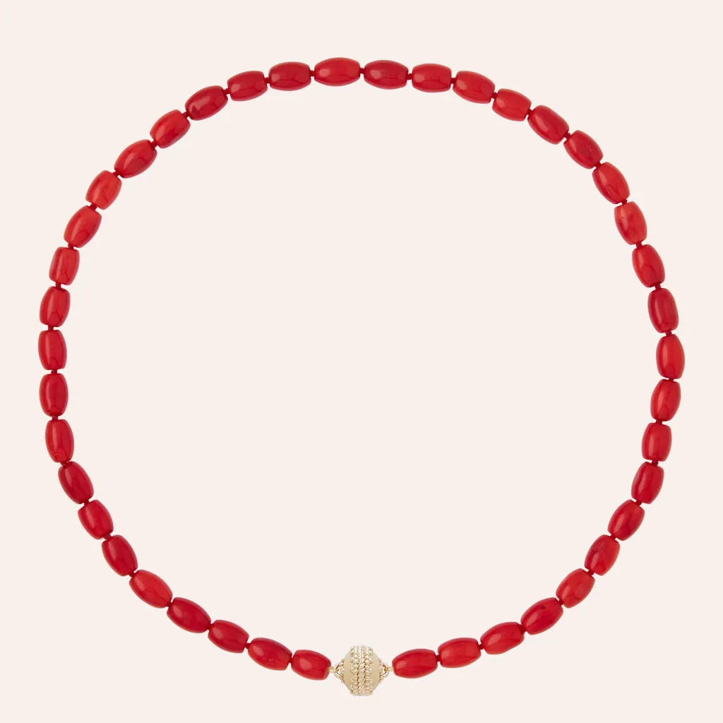 Red Coral Oval Mini Necklace