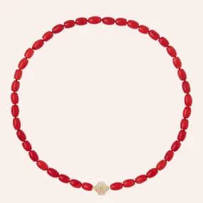 Red Coral Oval Mini Necklace