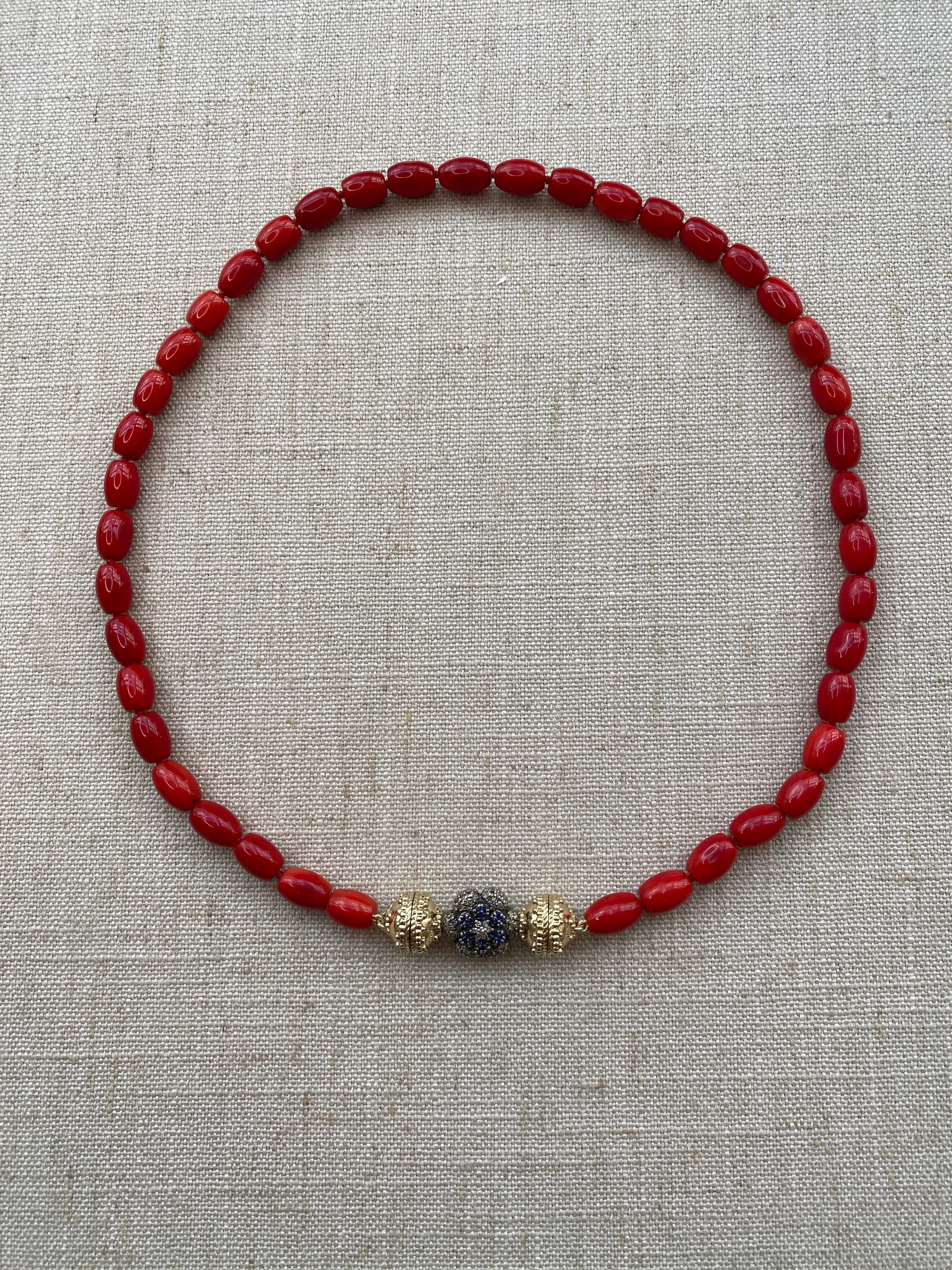 Red Coral Oval Mini Necklace