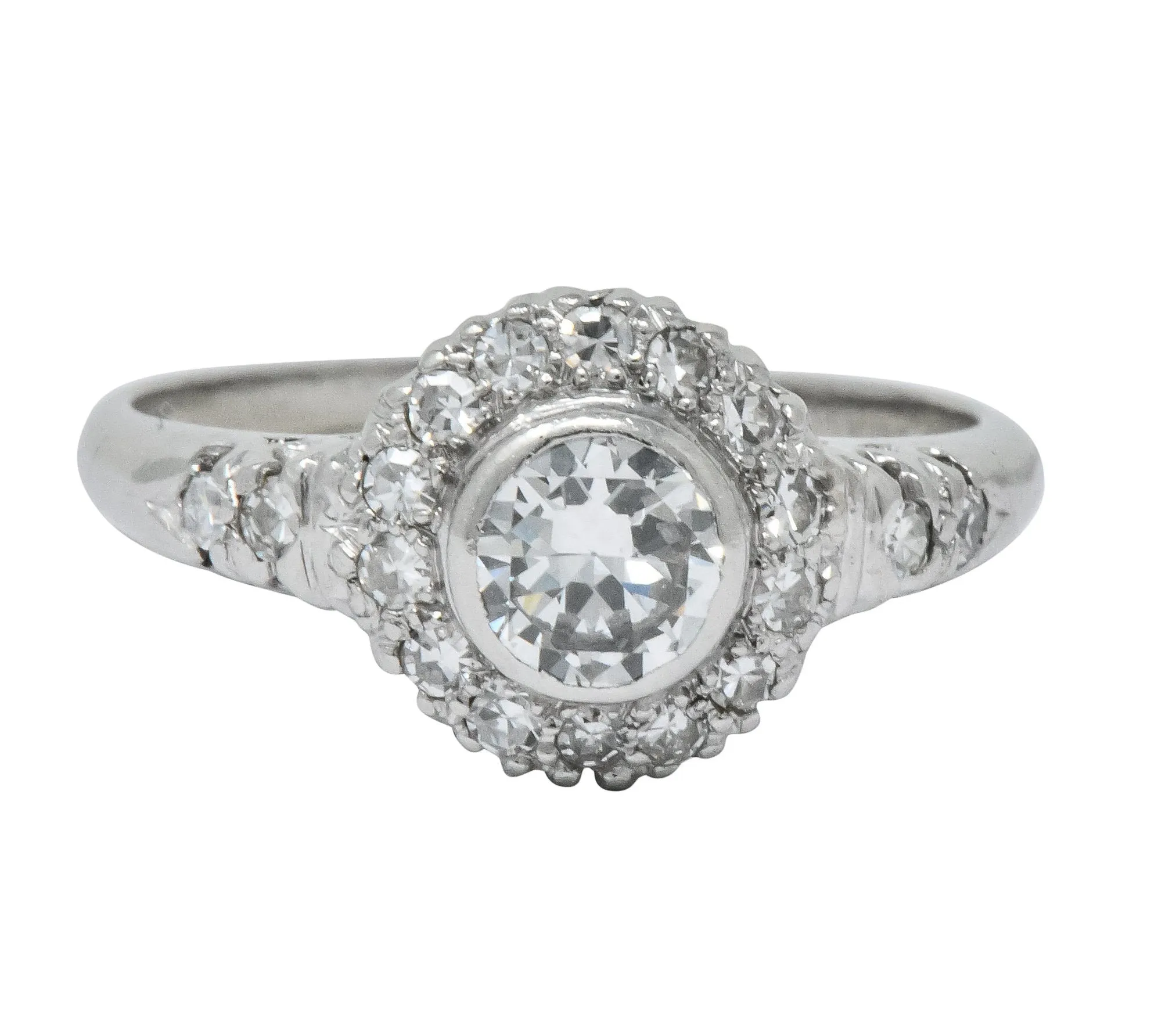 Retro 0.80 CTW Diamond Platinum Cluster Engagement Ring