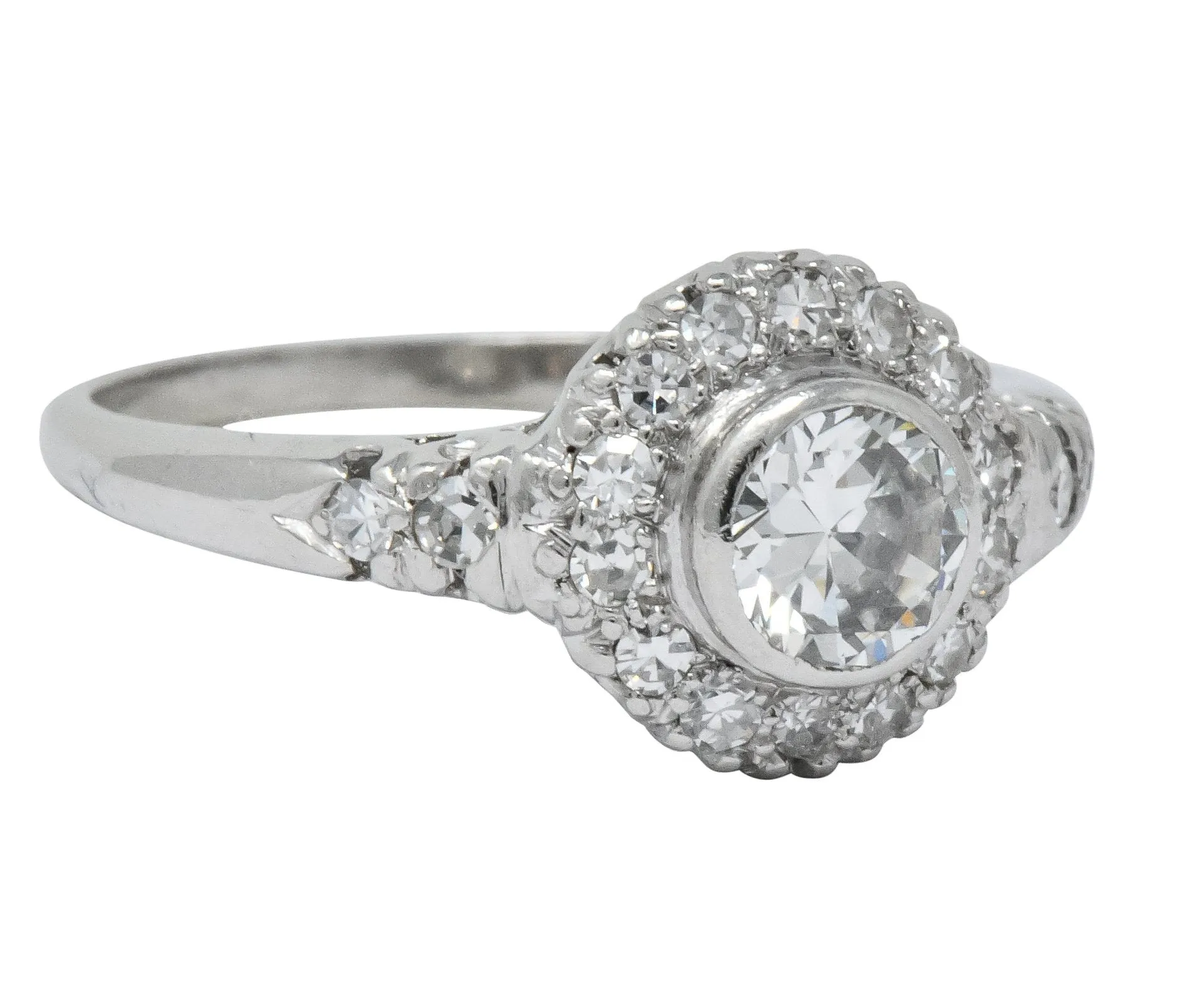 Retro 0.80 CTW Diamond Platinum Cluster Engagement Ring