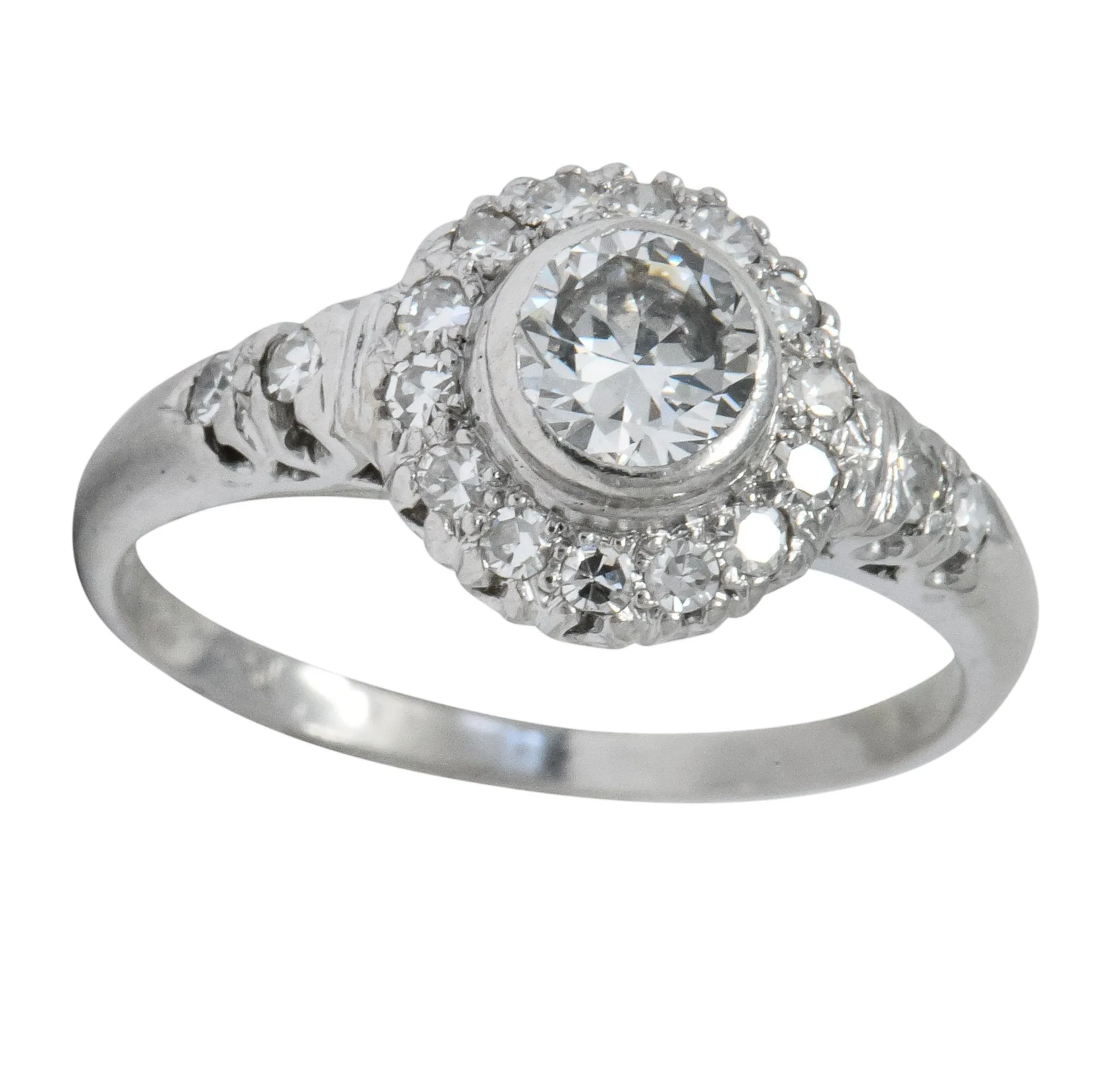 Retro 0.80 CTW Diamond Platinum Cluster Engagement Ring