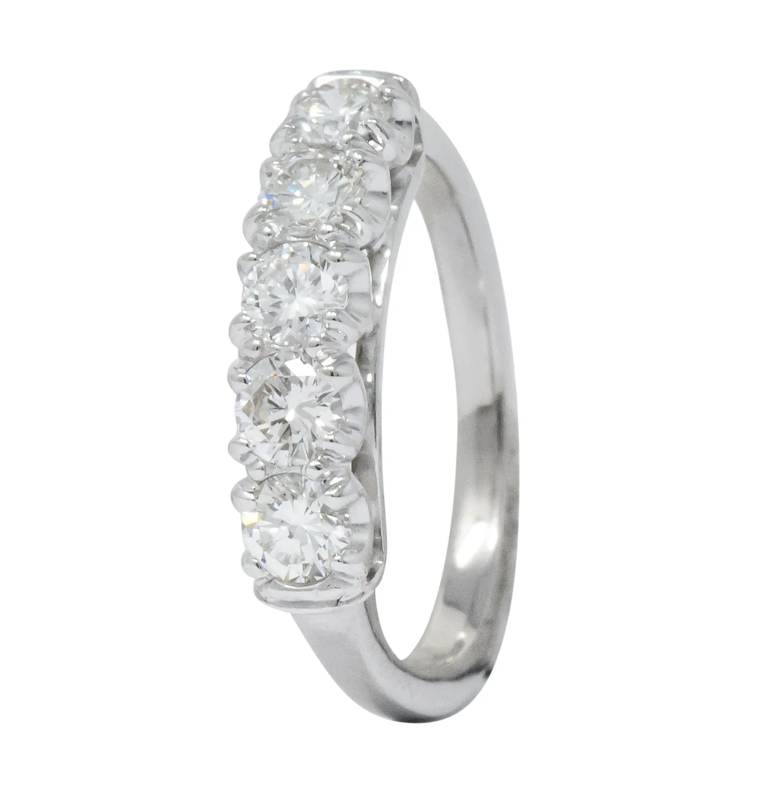 Retro 0.90 CTW Diamond Platinum Anniversary 5 Stone Band Ring