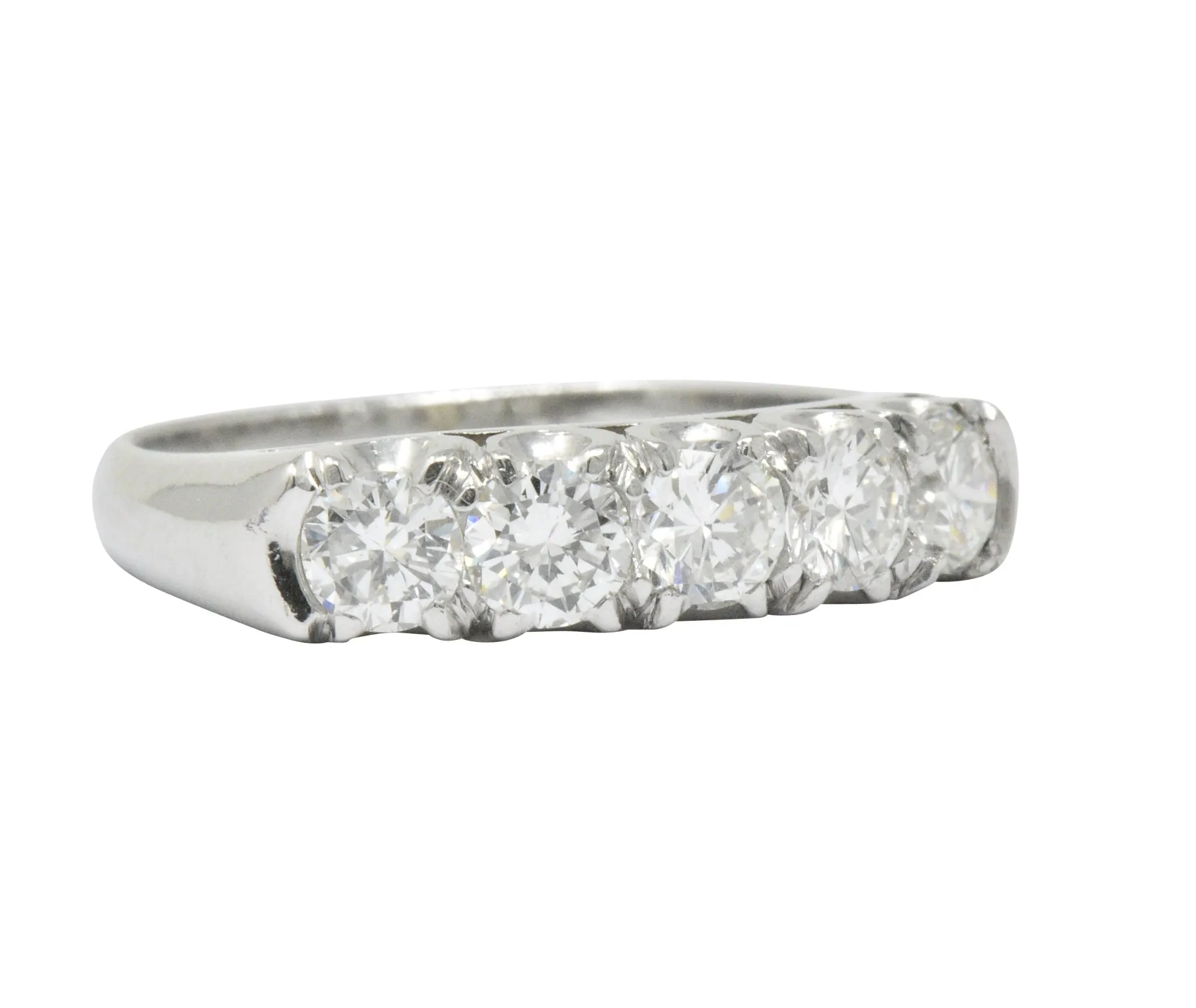 Retro 1.25 CTW Diamond Platinum 5 Stone Anniversary Band Stackable Ring