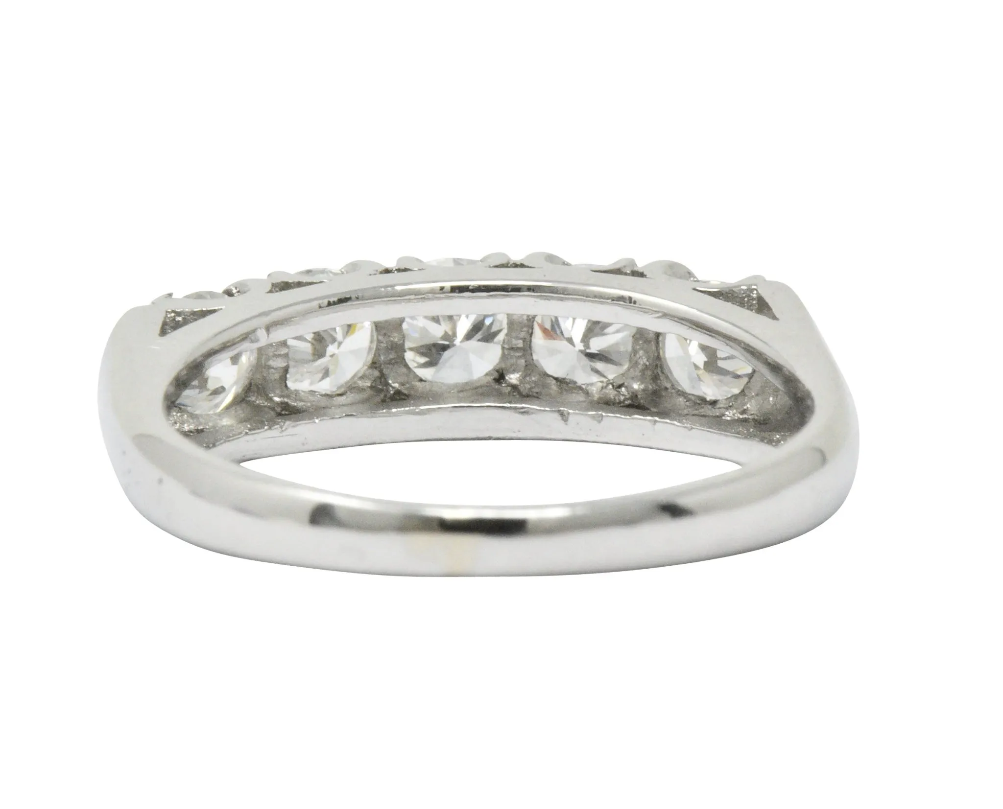 Retro 1.25 CTW Diamond Platinum 5 Stone Anniversary Band Stackable Ring