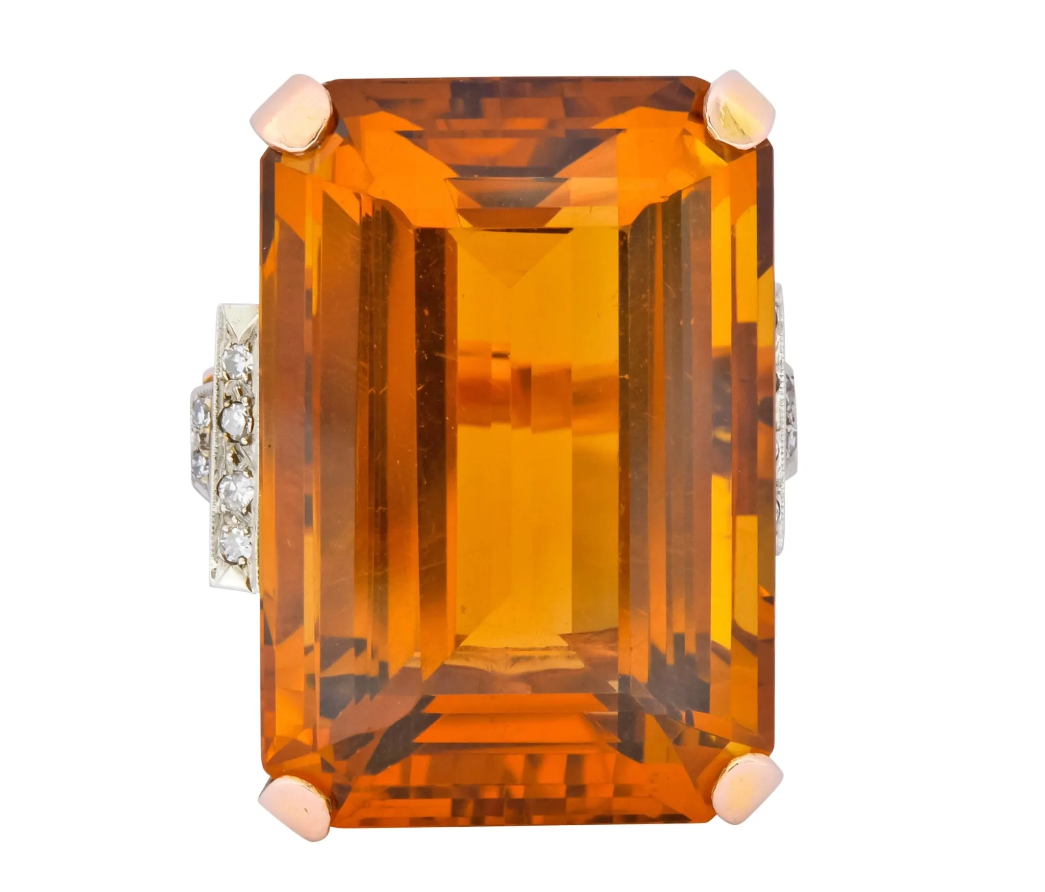 Retro 1950’s Citrine Diamond 14 Karat Gold Statement Cocktail Ring