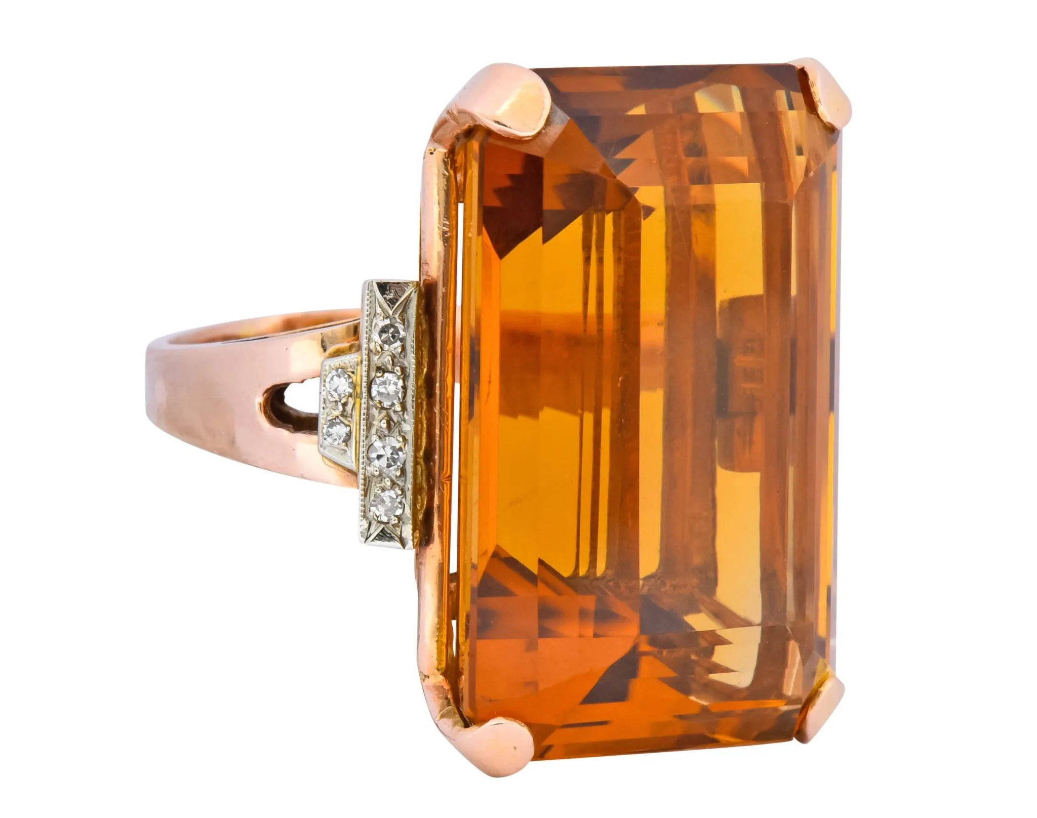 Retro 1950’s Citrine Diamond 14 Karat Gold Statement Cocktail Ring