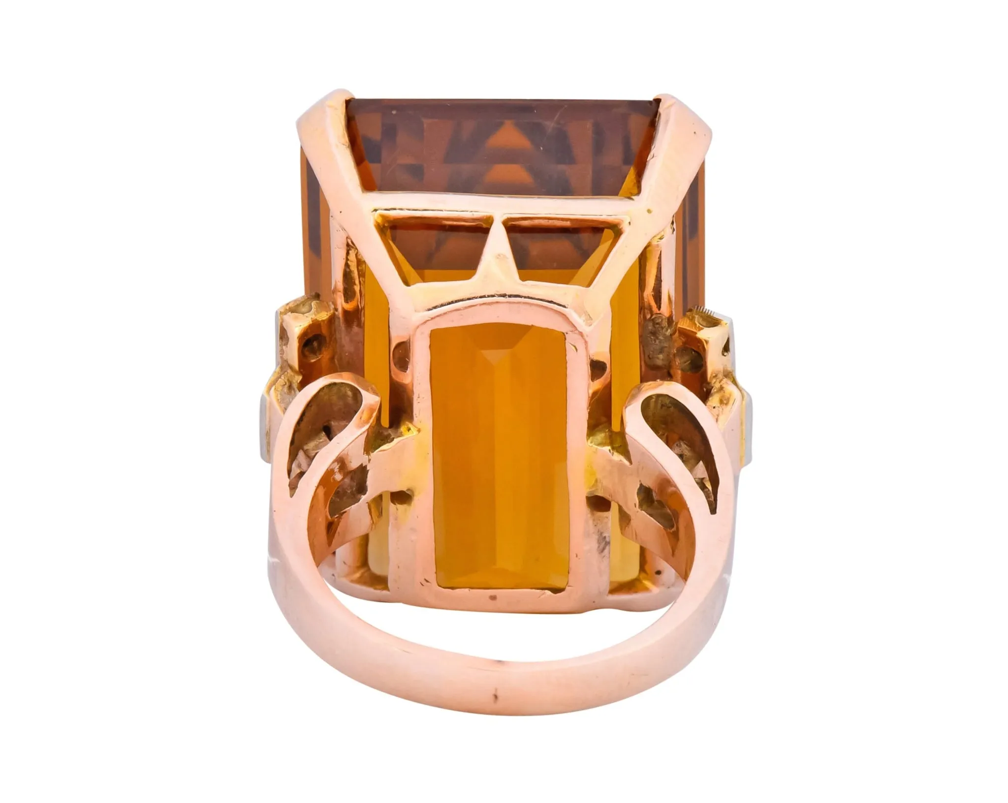 Retro 1950’s Citrine Diamond 14 Karat Gold Statement Cocktail Ring