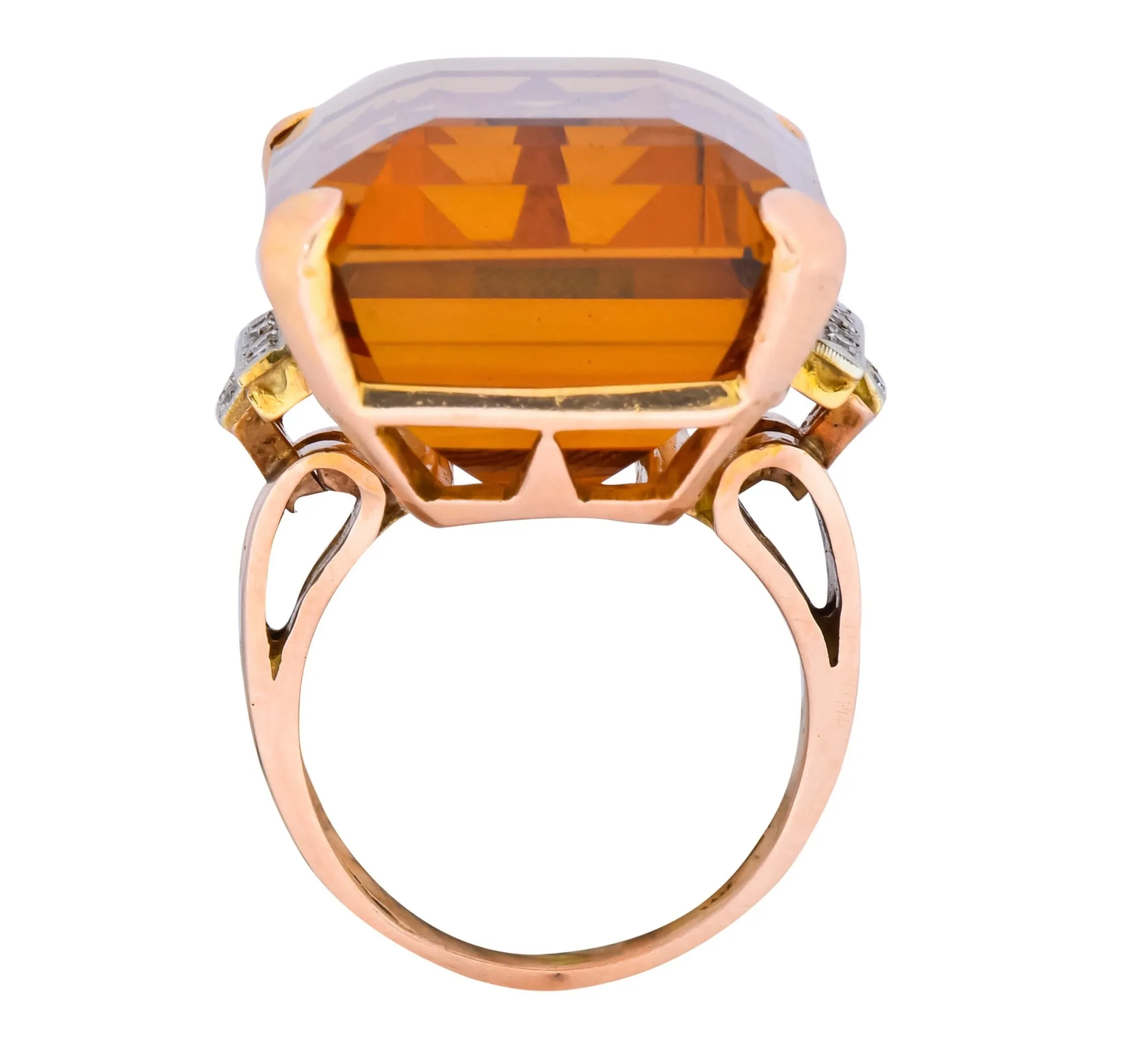 Retro 1950’s Citrine Diamond 14 Karat Gold Statement Cocktail Ring