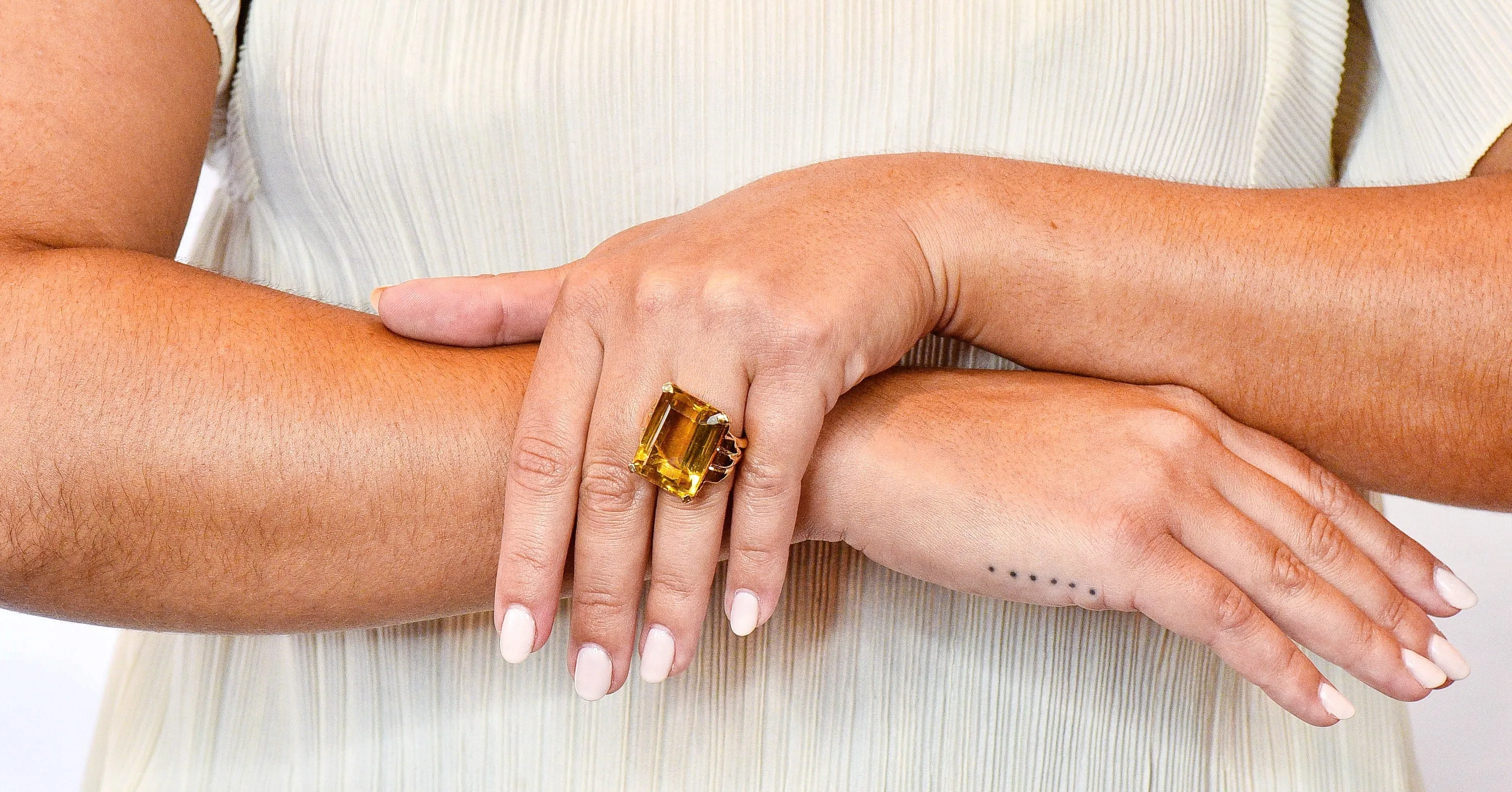 Retro Emerald Cut Citrine 14 Karat Gold Statement Ring Circa 1940