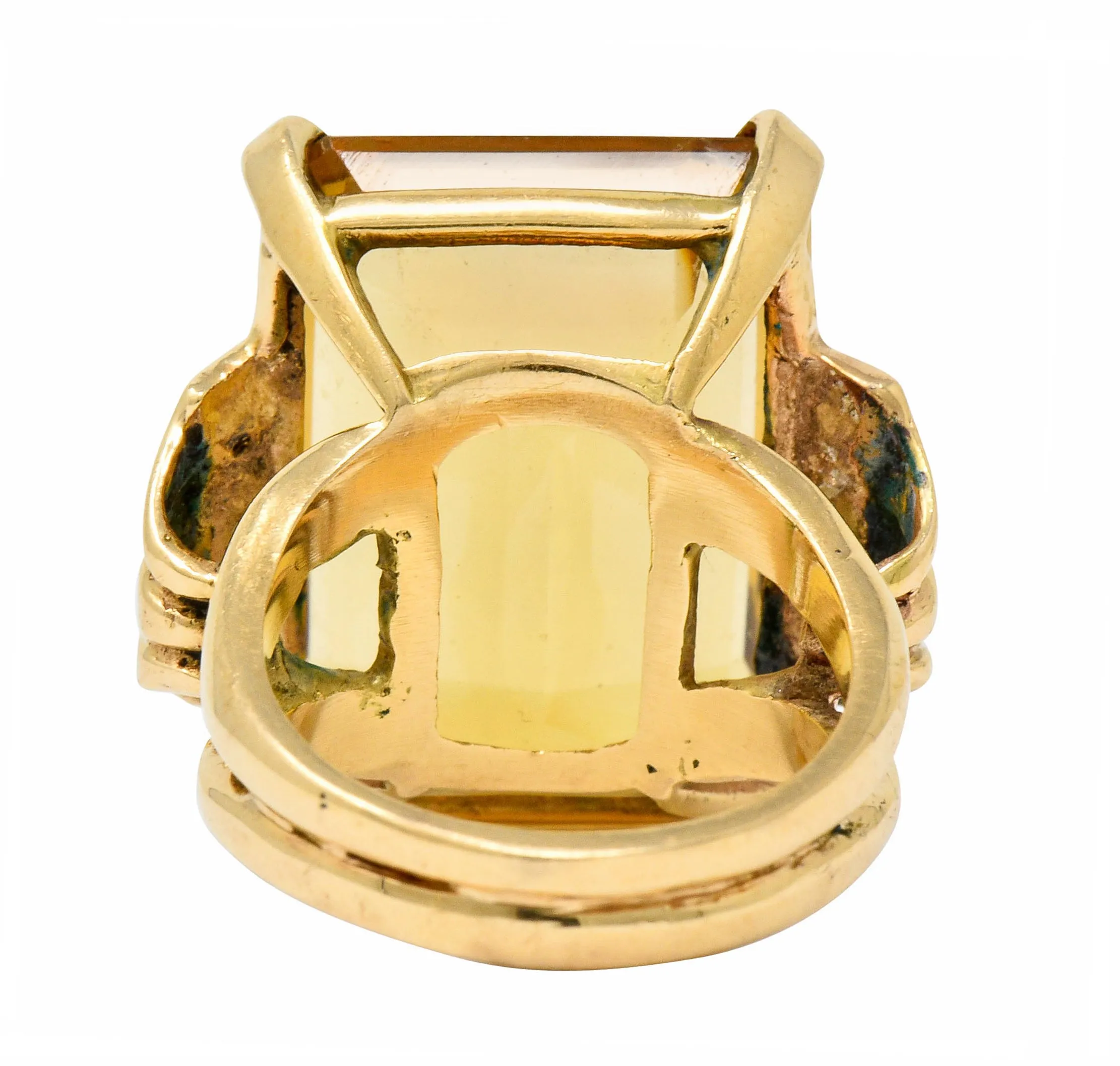 Retro Emerald Cut Citrine 14 Karat Gold Statement Ring Circa 1940