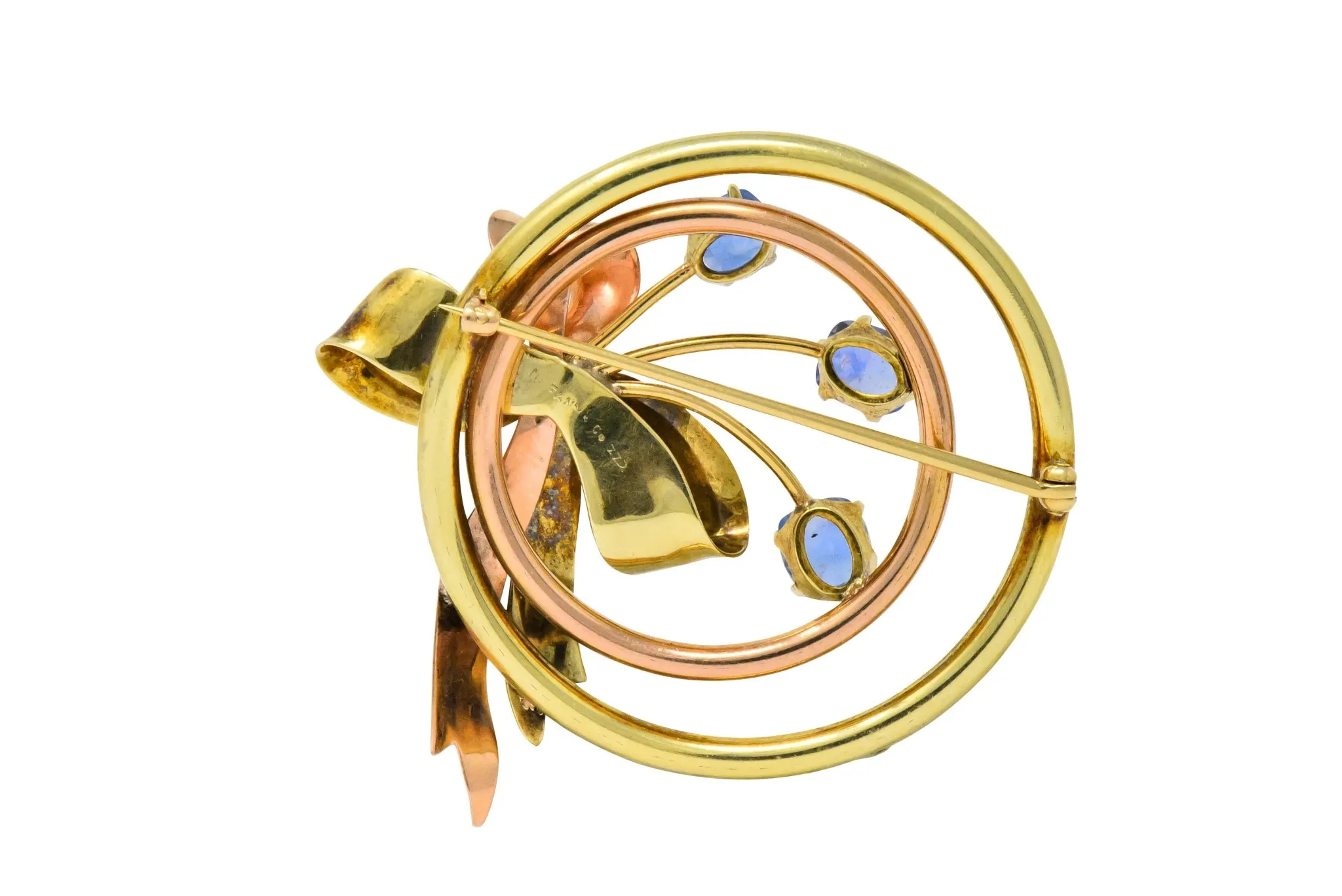 Retro Tiffany & Co. 1.32 CTW Sapphire 18 Karat Tri-Colored Gold Brooch