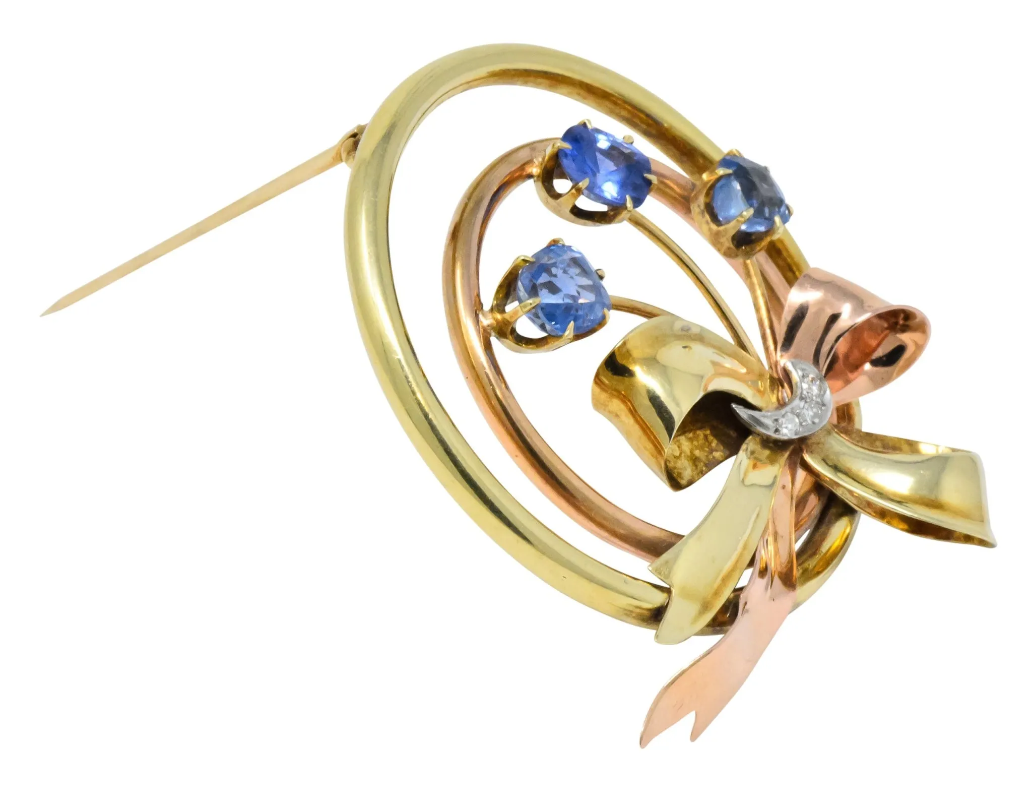 Retro Tiffany & Co. 1.32 CTW Sapphire 18 Karat Tri-Colored Gold Brooch