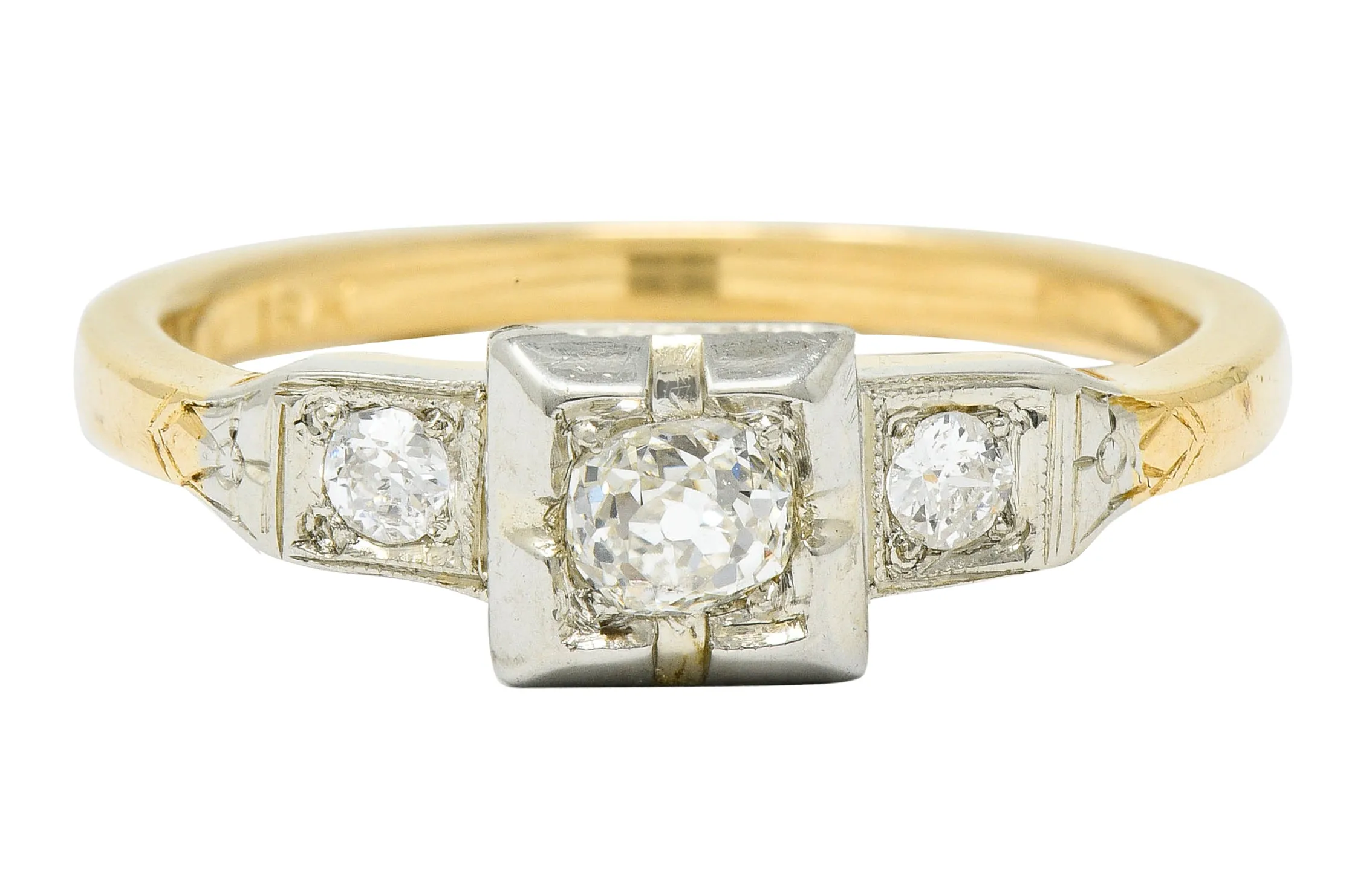 Ringcraft Retro 0.45 CTW Diamond 14 Karat Two-Tone Gold Engagement Ring